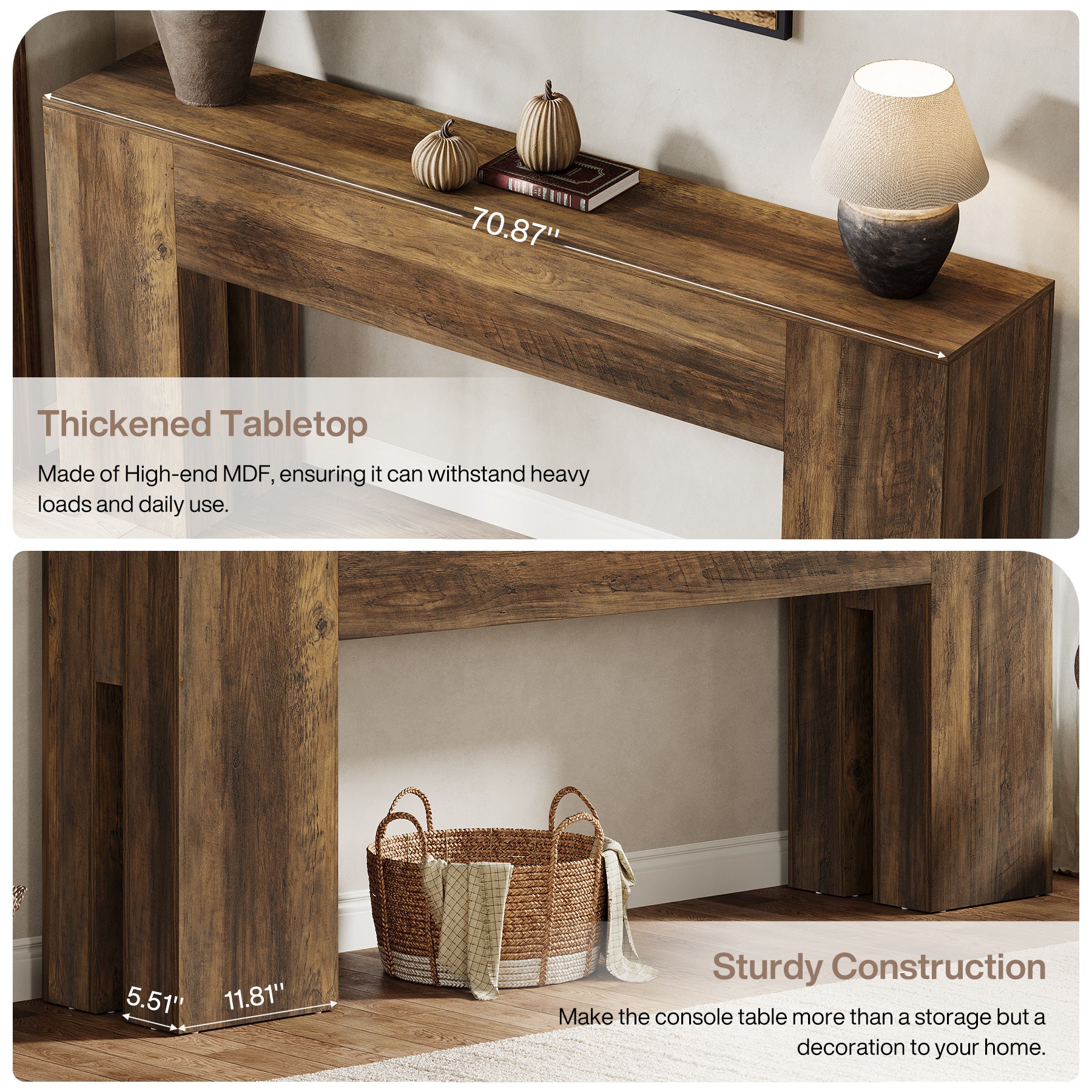 70.8" Wooden Console Table, Sturdy Sofa Hallway Table