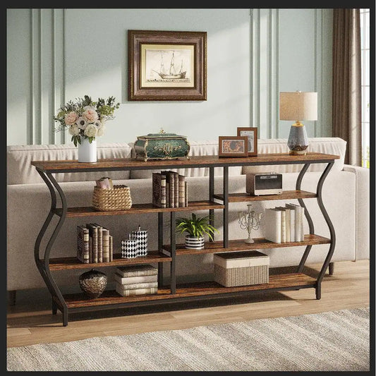70.9" Console Table, Industrial Narrow Sofa Table with 4-Tier shelves