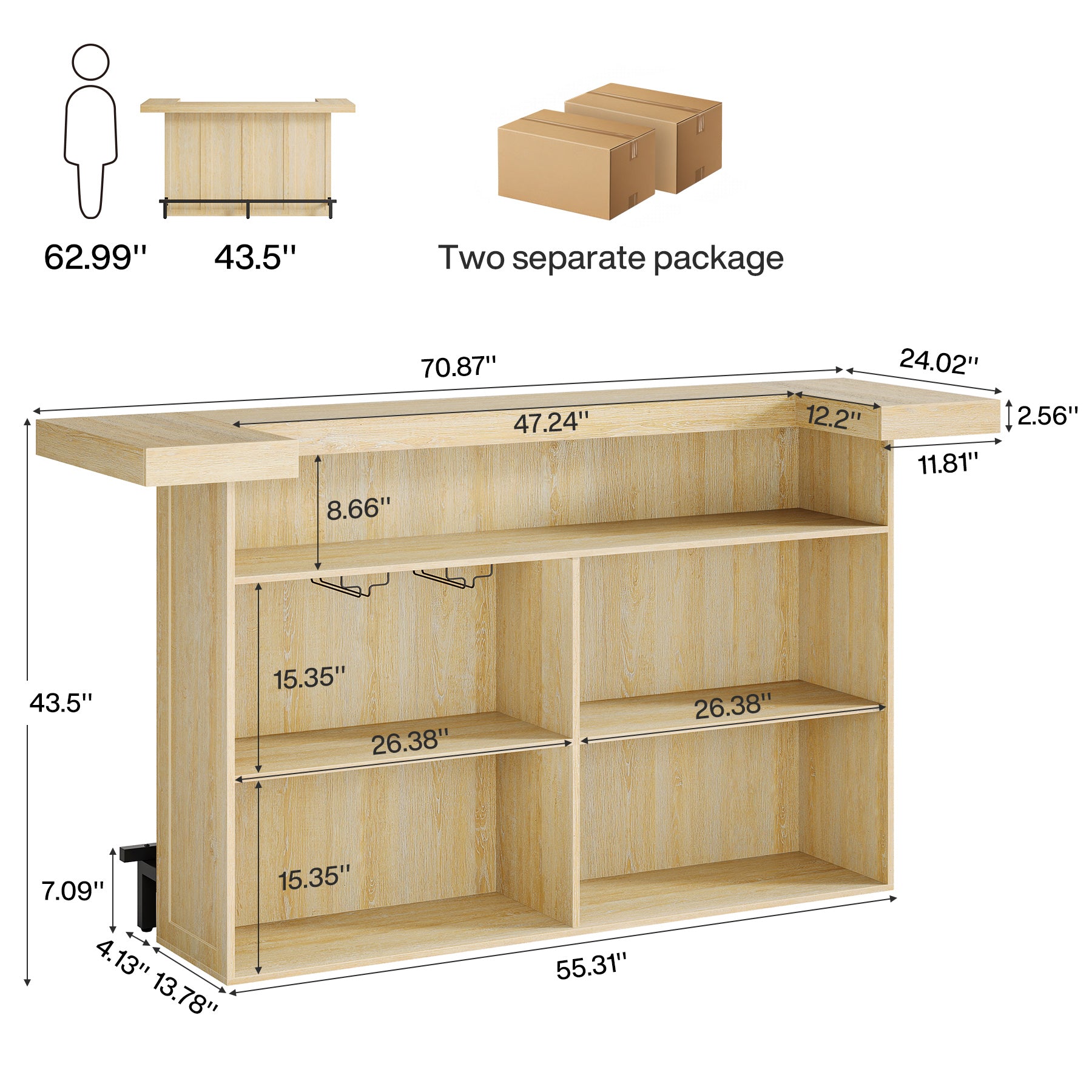 70.9" Bar Table, Modern Liquor Cabinet with 4-Tier Storage Shelves