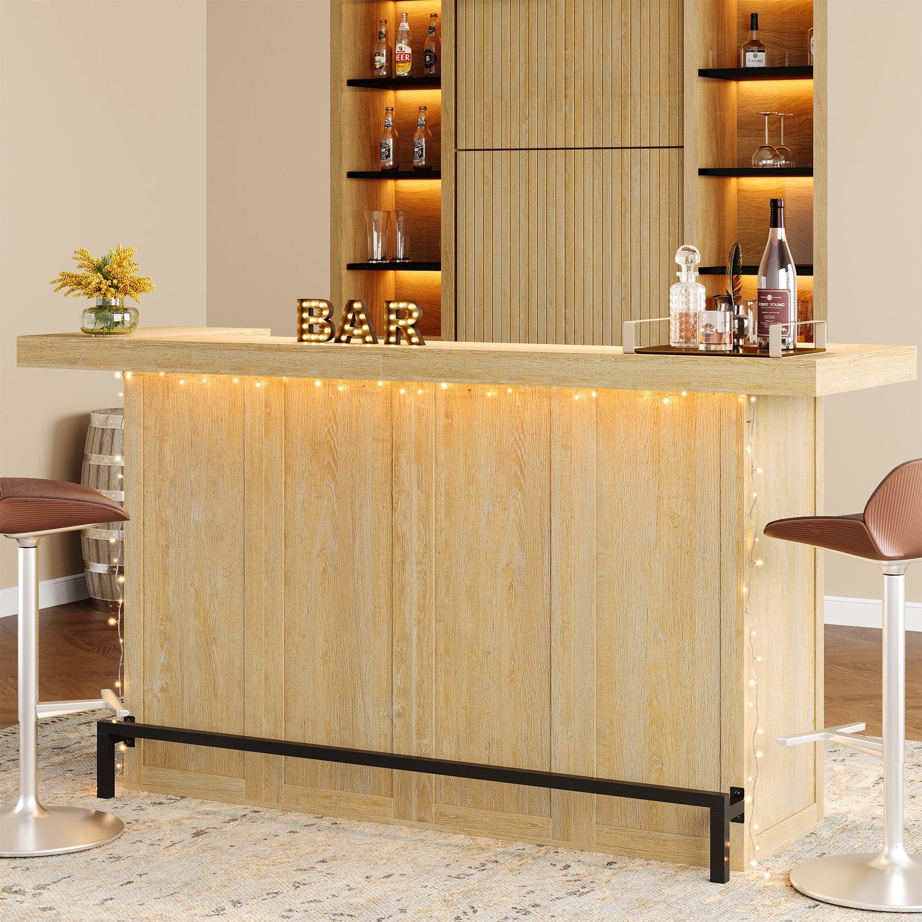 70.9" Bar Table, Modern Liquor Cabinet with 4-Tier Storage Shelves