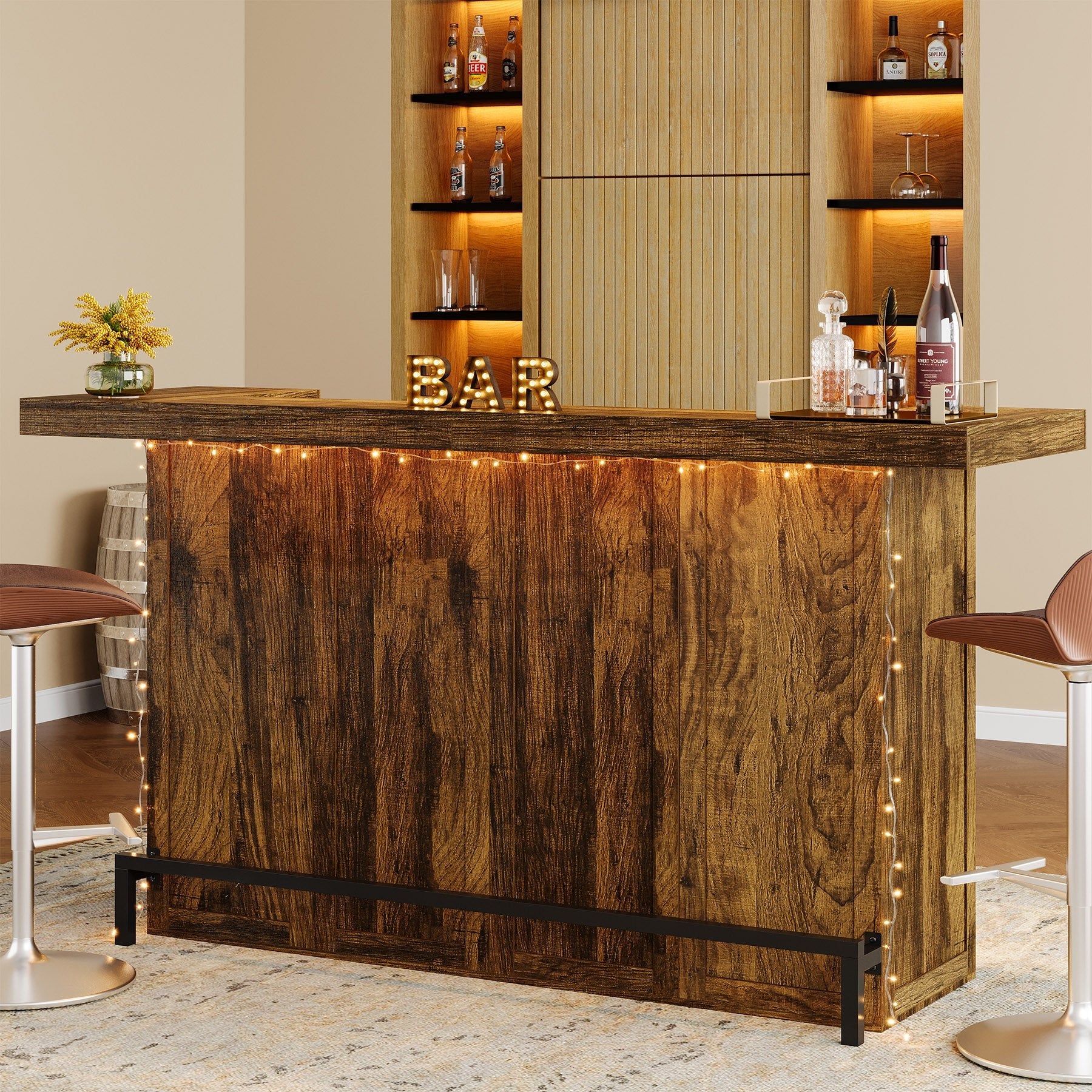 70.9" Bar Table, Modern Liquor Cabinet with 4-Tier Storage Shelves