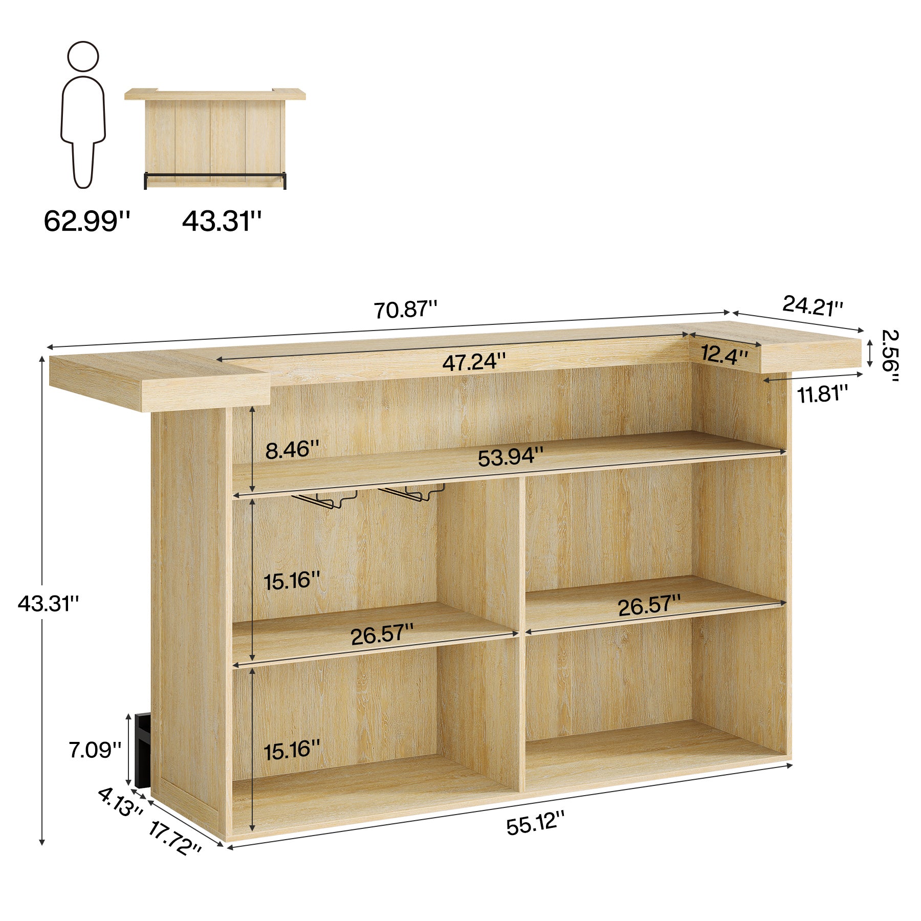 70.9" Bar Table, Modern Liquor Cabinet with 4-Tier Storage Shelves