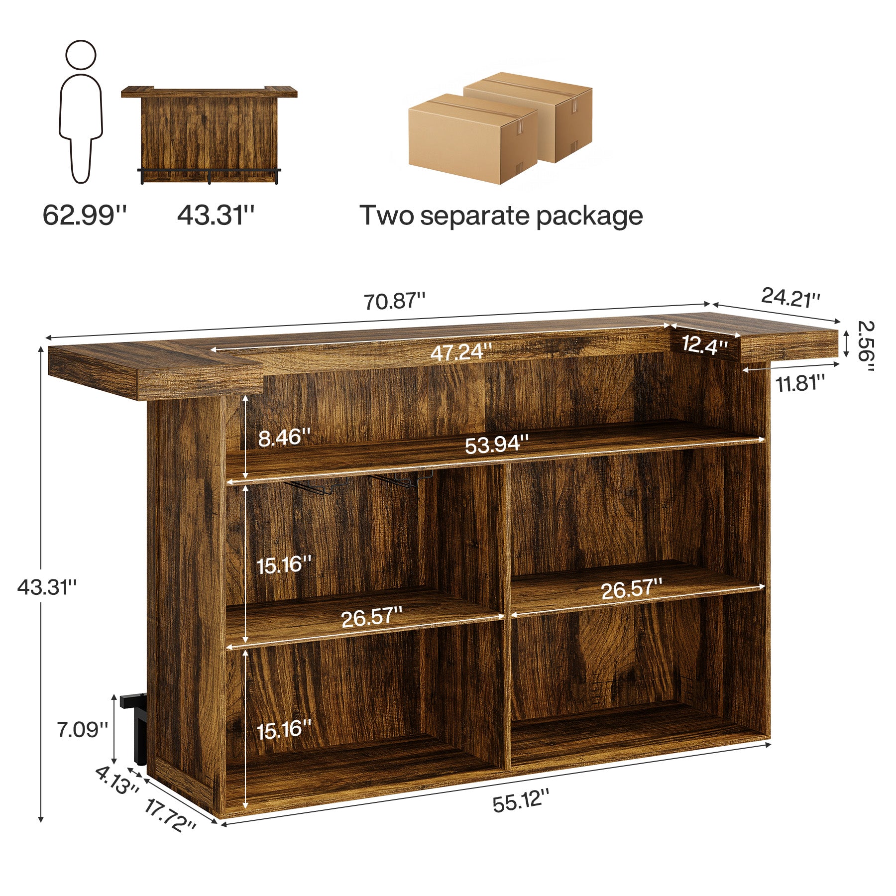 70.9" Bar Table, Modern Liquor Cabinet with 4-Tier Storage Shelves Tribesigns