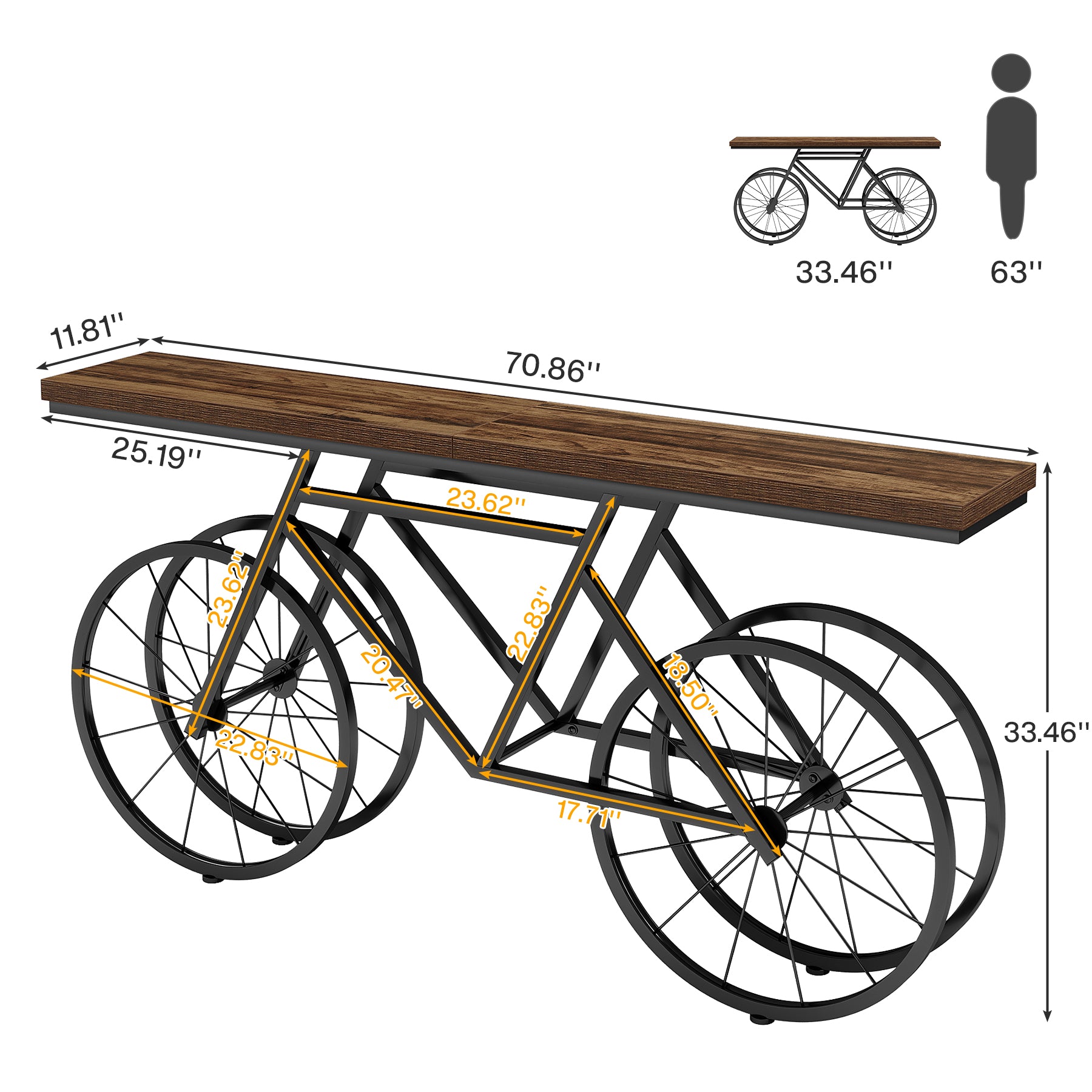 70.9" Bike Console Table, Extra Long Bicycle Tables