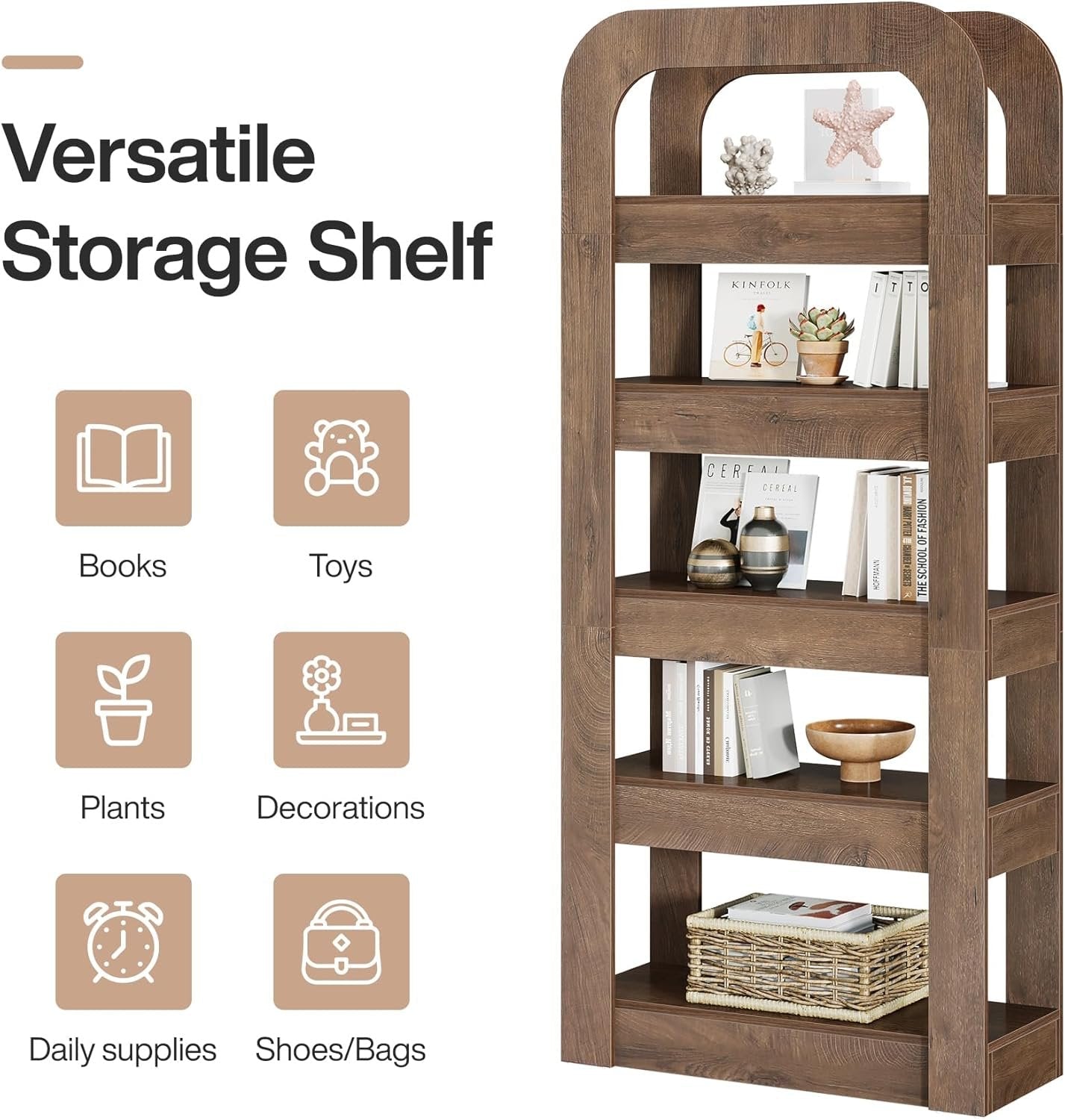 70.9" Bookshelf, 5-Tier Bookcase Storage Unit with Open Shelves