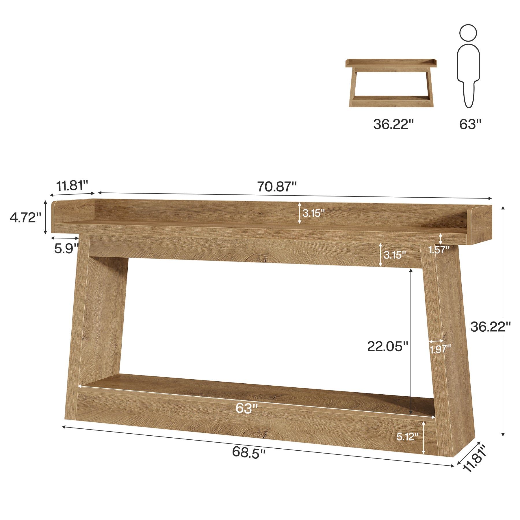 70.9" Console Table, 2-Tier Entryway Table Sofa Table with Storage