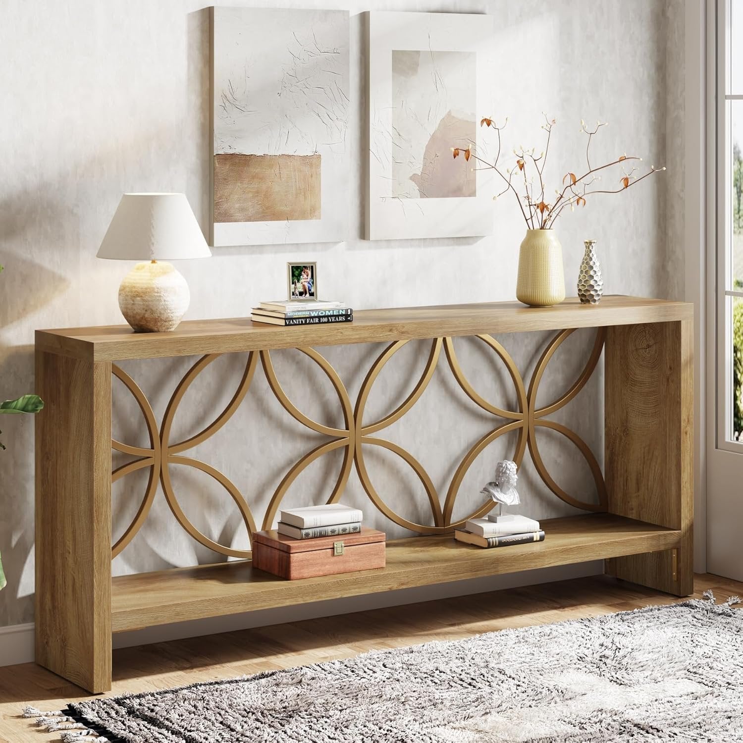 70.9" Console Table, Farmhouse Sofa Table Entryway Table with Storage