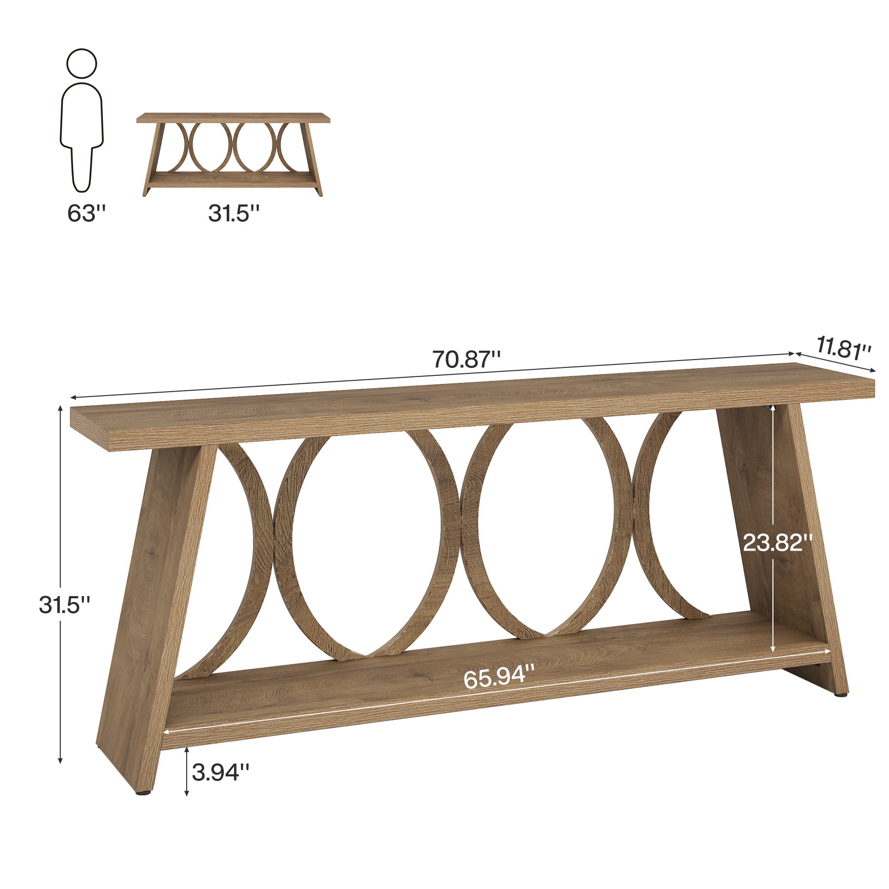 70.9" Console Table, Farmhouse Sofa Table Hallway Accent Table with 2 Tier Shelf