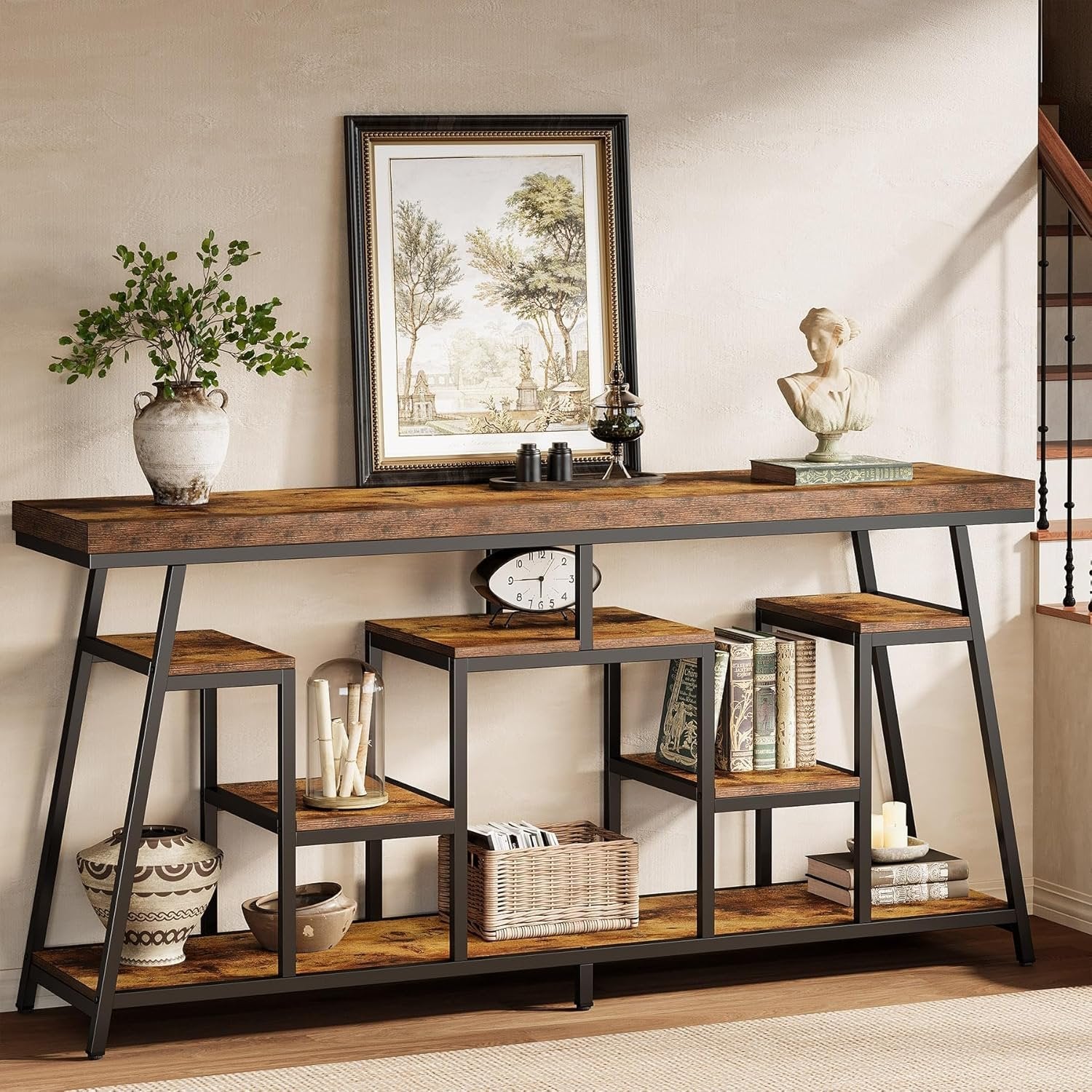 70.9“ Console Table, Sofa Table Behind The Couch Entryway Table with Storage Shelves
