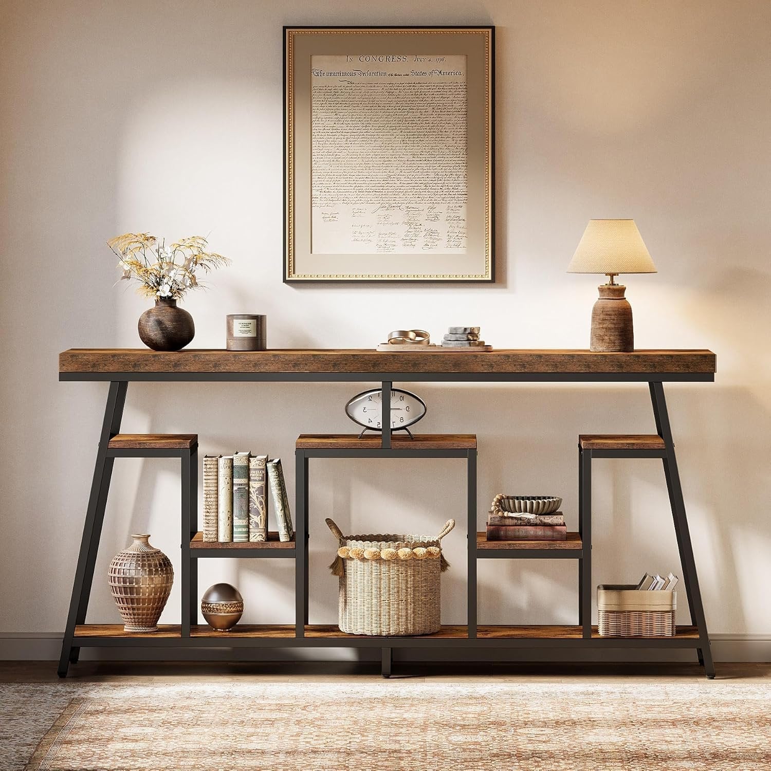 70.9“ Console Table, Sofa Table Behind The Couch Entryway Table with Storage Shelves