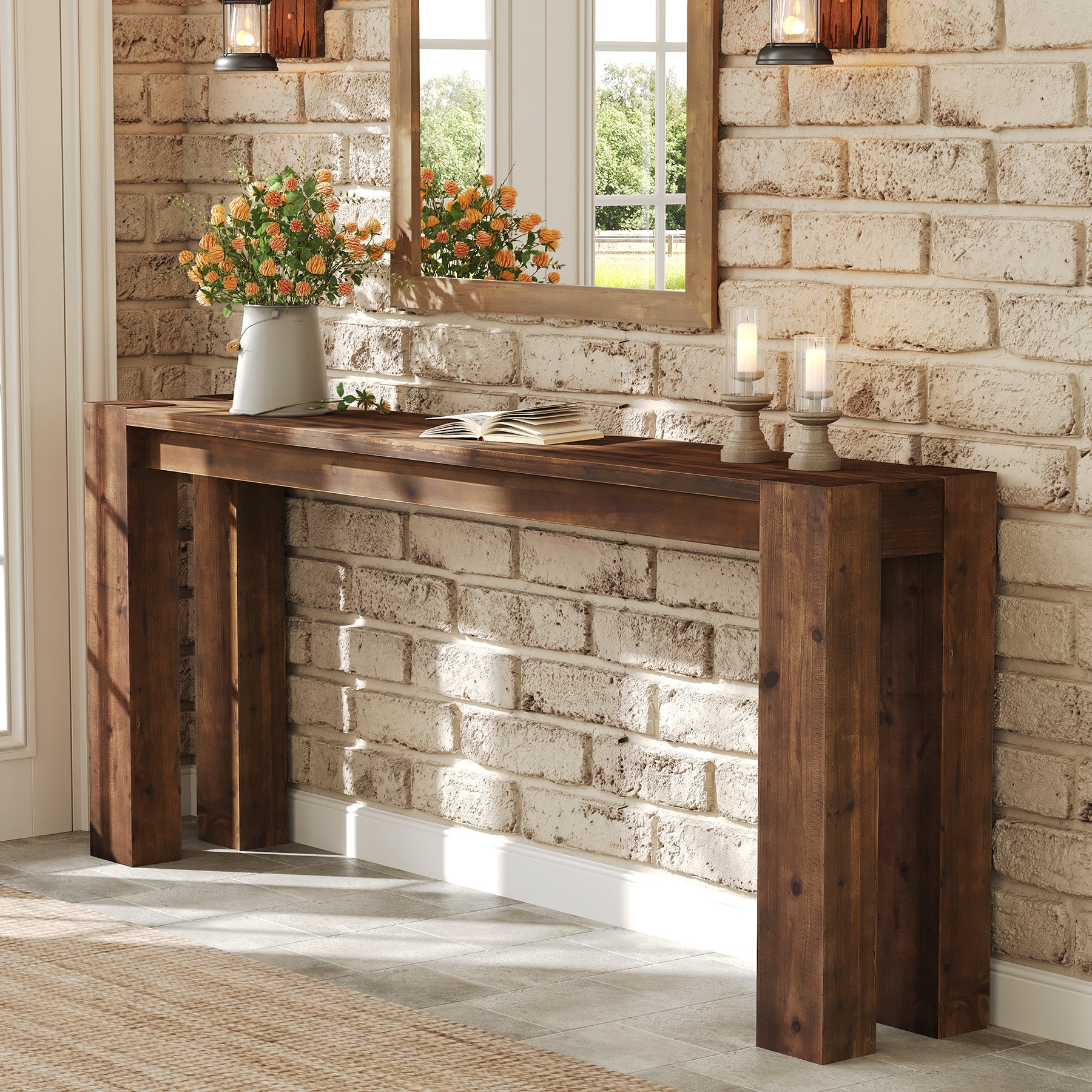 70.9" Console Table, Solid Wood Long Sofa Table for Entryway