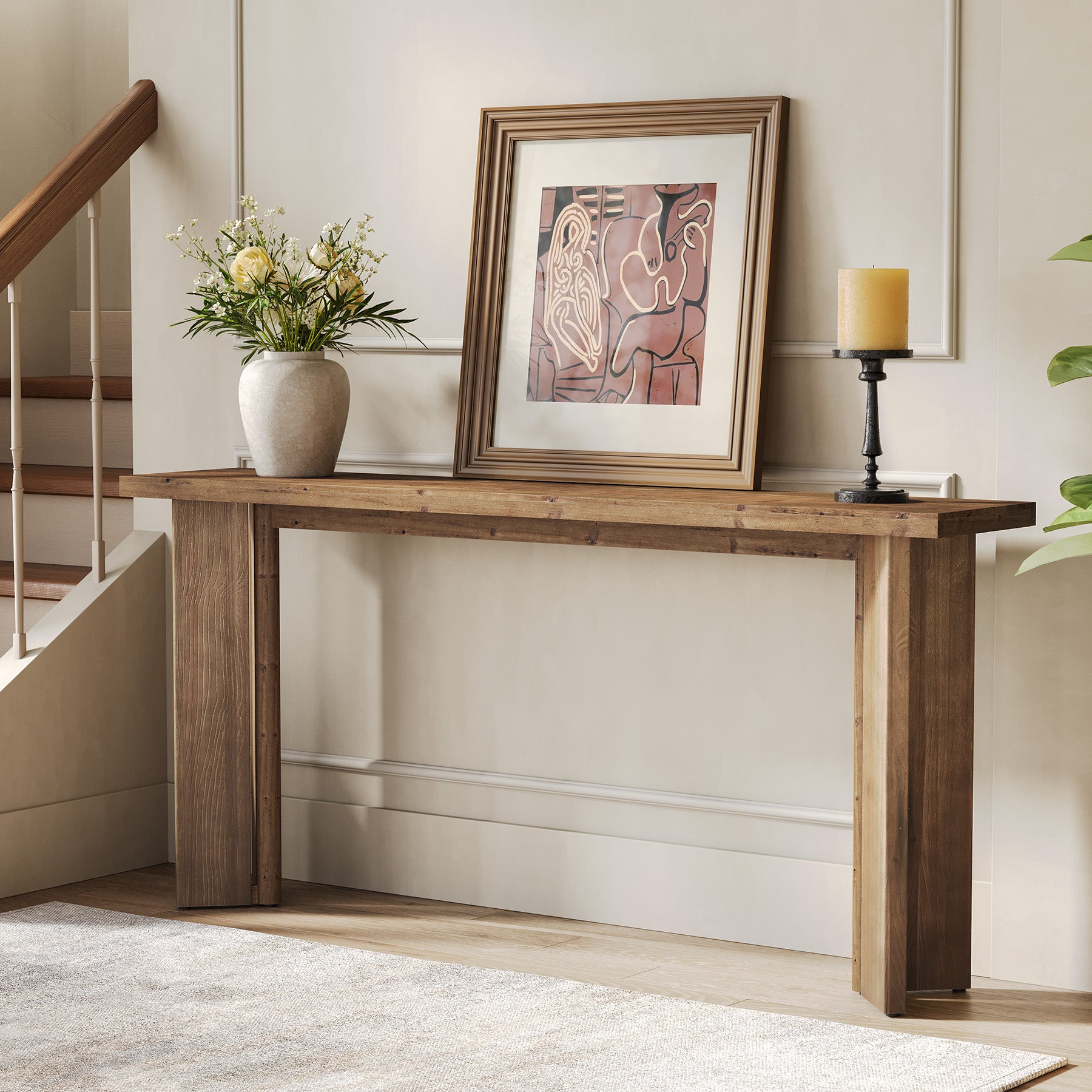 70.9" Console Table, Solid Wood Sofa Table Entryway Foyer Table