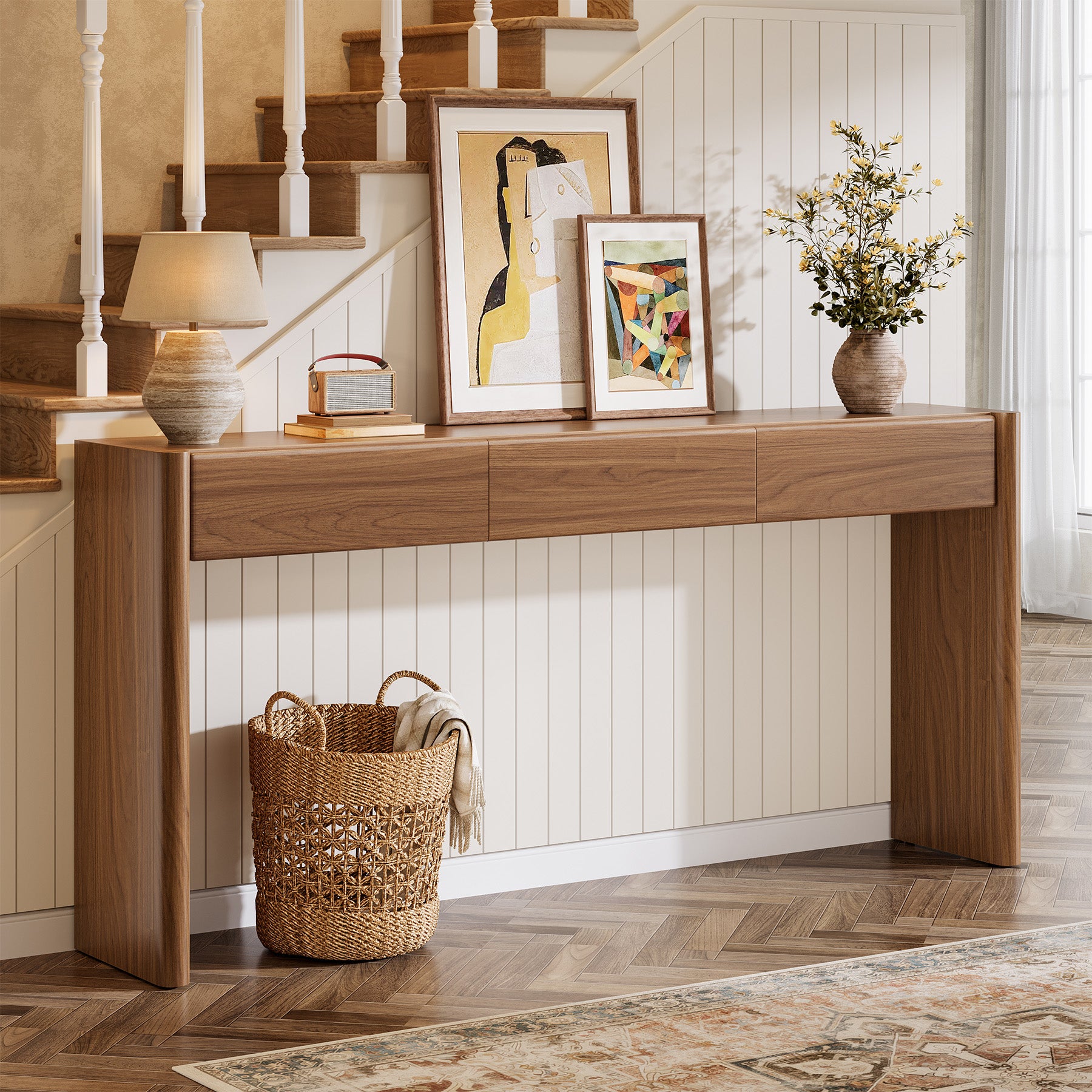 70.9" Console Table, Wooden Sofa Entryway Table with 3 Drawers