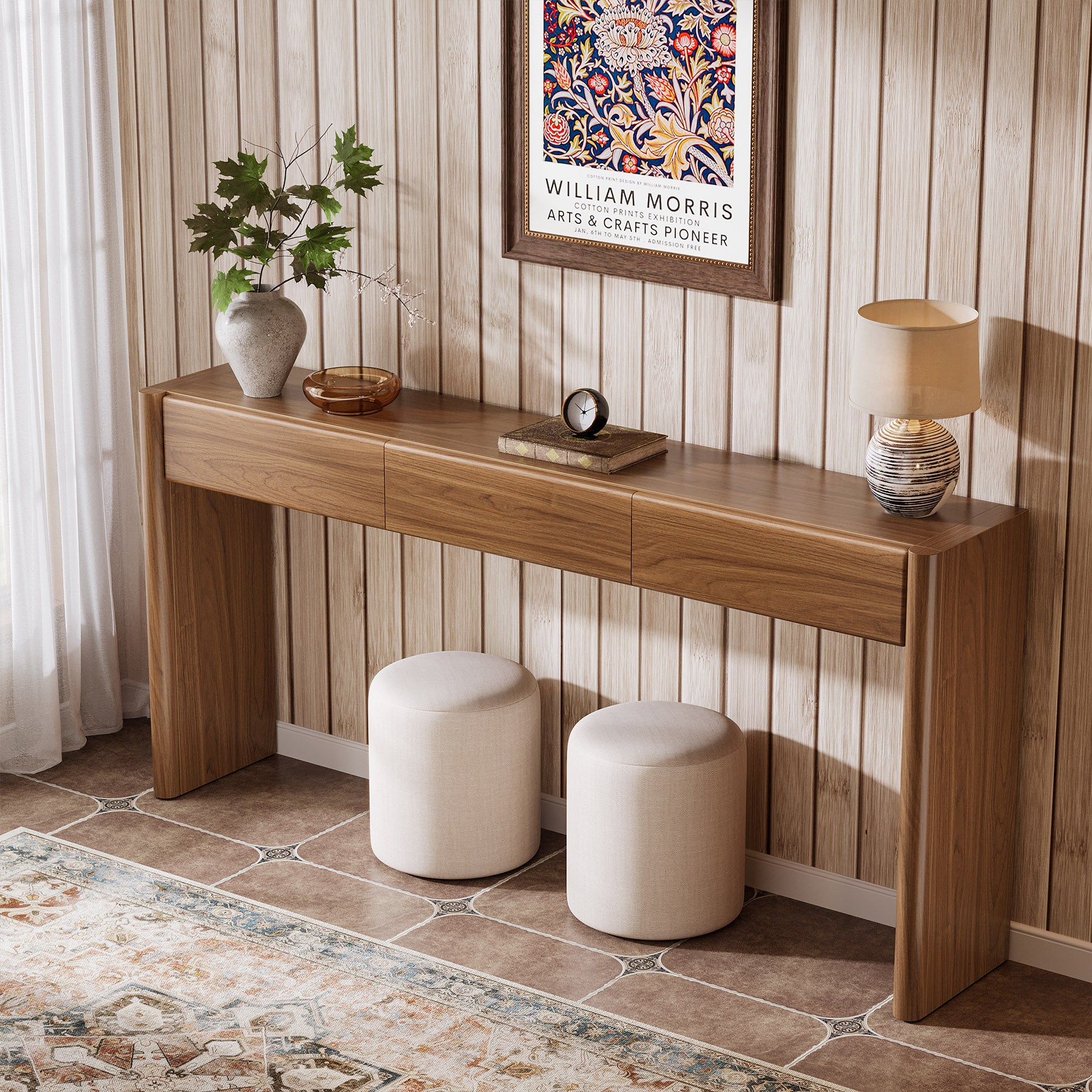70.9" Console Table, Wooden Sofa Entryway Table with 3 Drawers