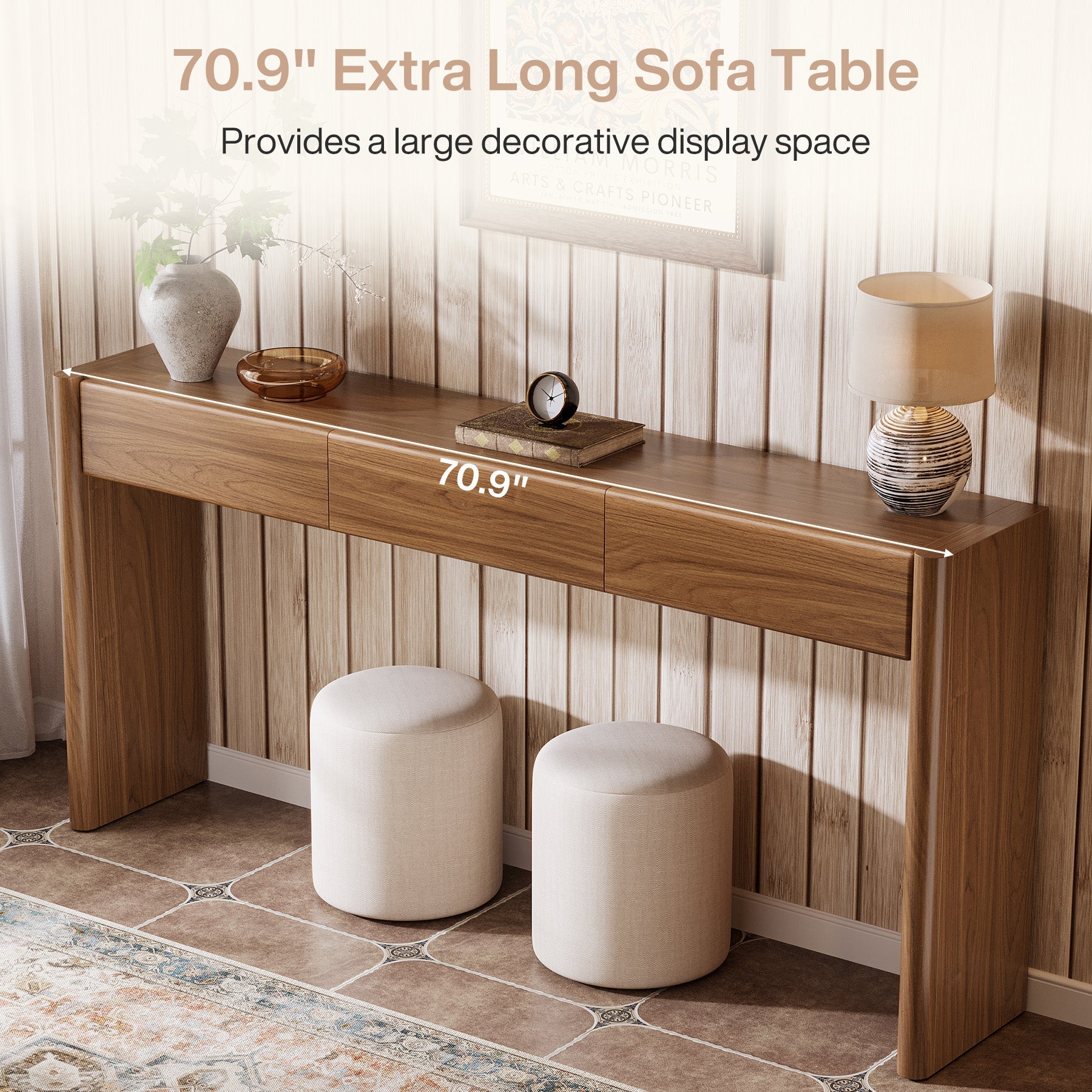 70.9" Console Table, Wooden Sofa Entryway Table with 3 Drawers