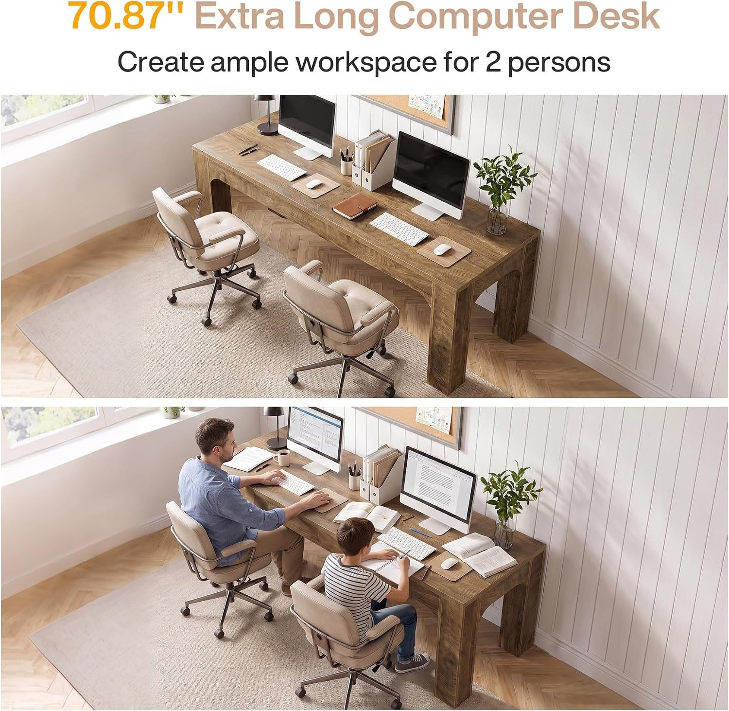 70.9" Extra Long Two Person Desk, Computer Desk Large Writing Desk for Home Office