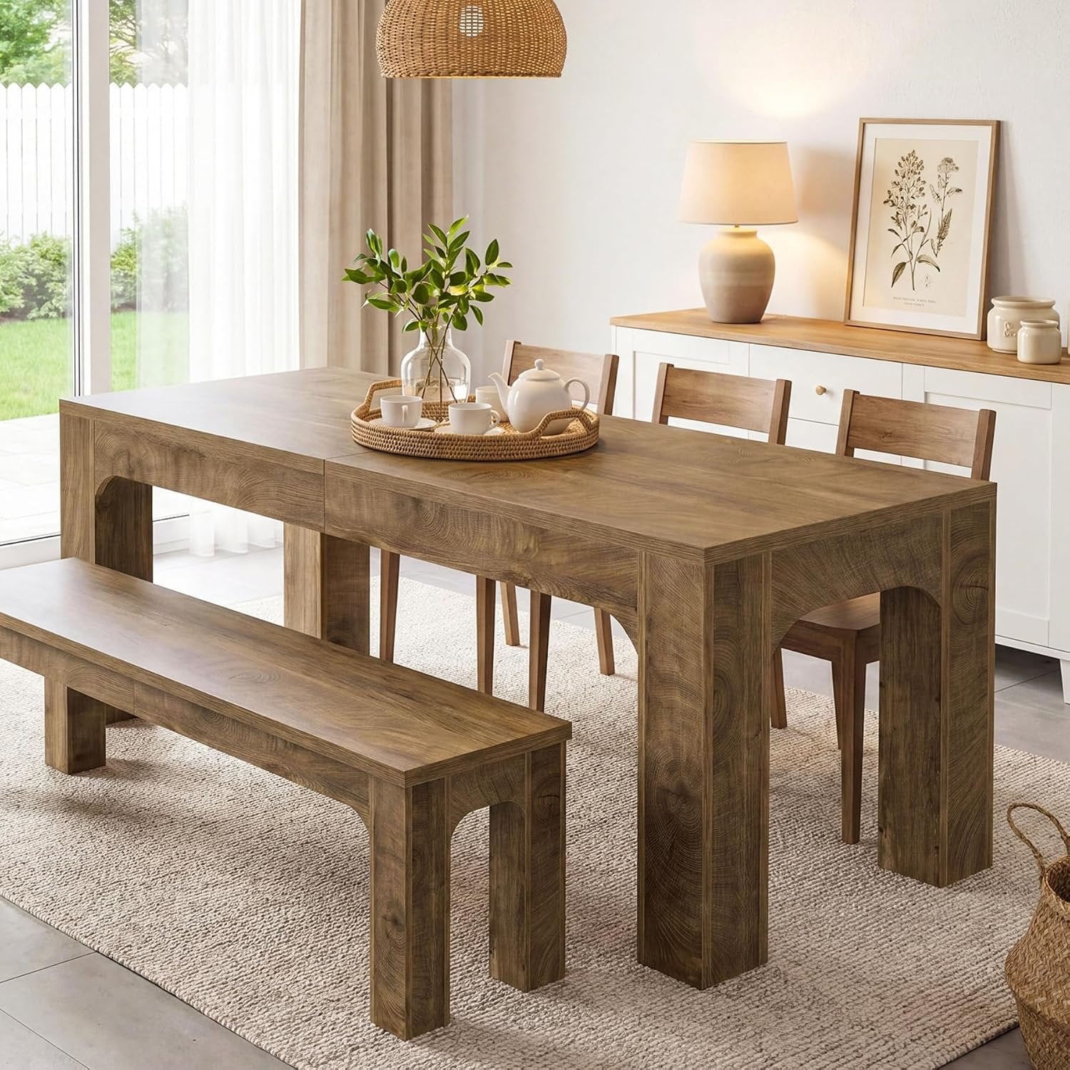 70.9" Farmhouse Dining Table, Rectangular Kitchen Table with Heavy Duty Legs