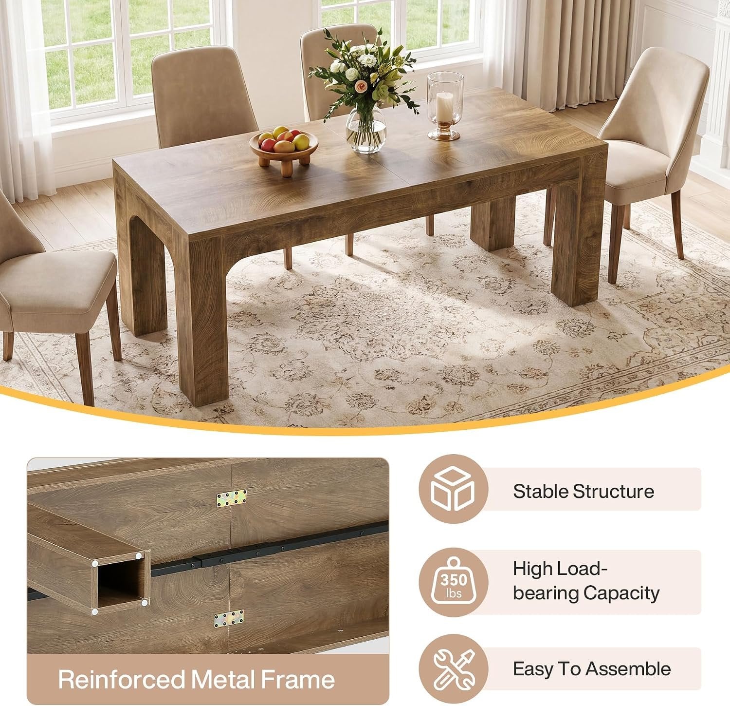 70.9" Farmhouse Dining Table, Rectangular Kitchen Table with Heavy Duty Legs