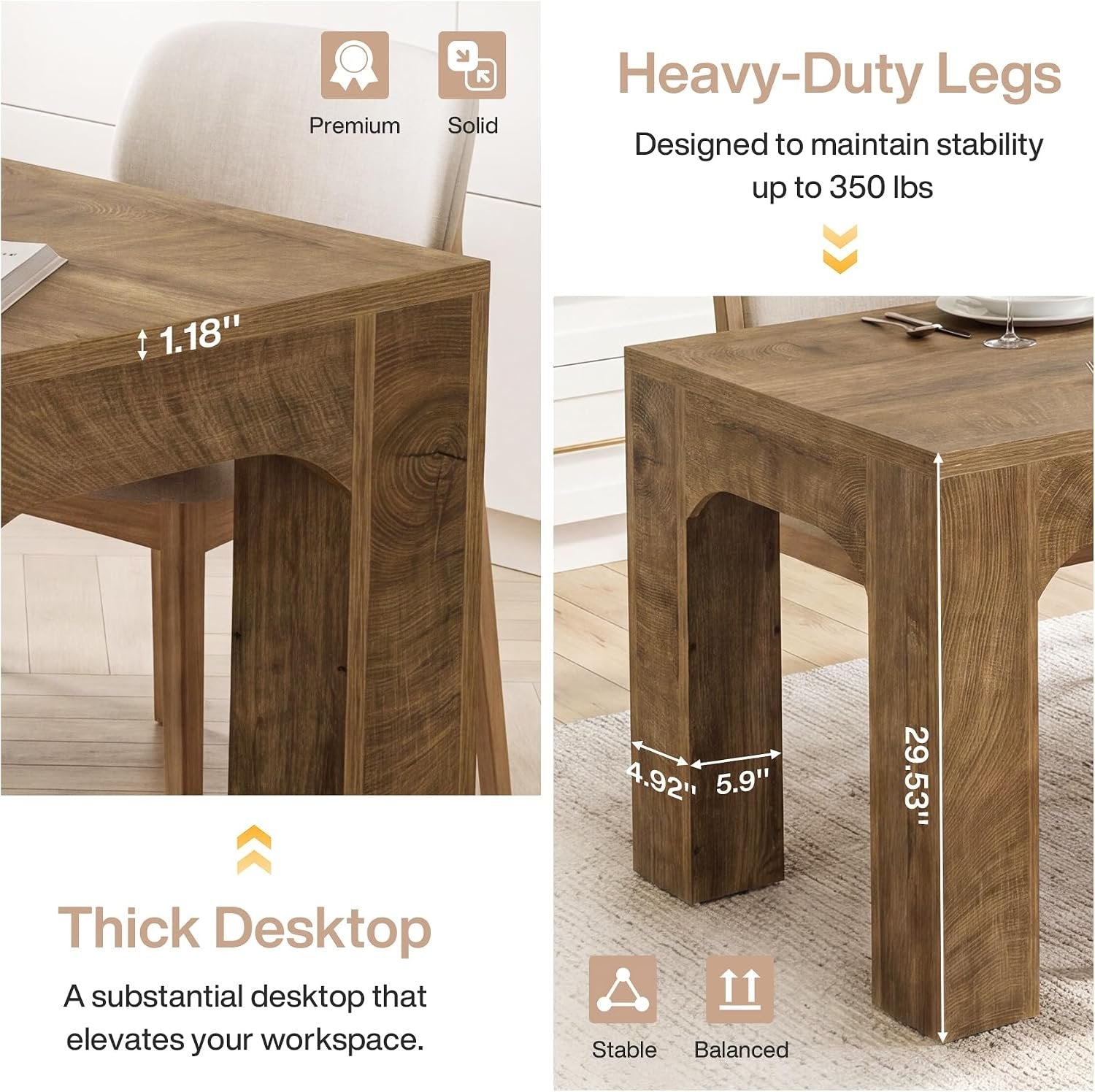 70.9" Farmhouse Dining Table, Rectangular Kitchen Table with Heavy Duty Legs