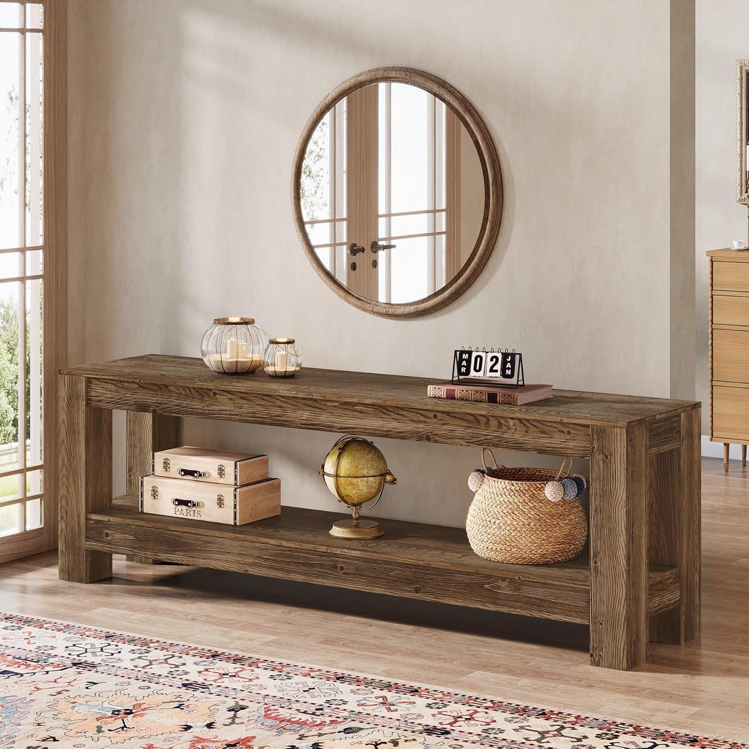 70.9" Farmhouse TV Stand, Wood Entertainment Center for 65/70/80/85-Inch TVs