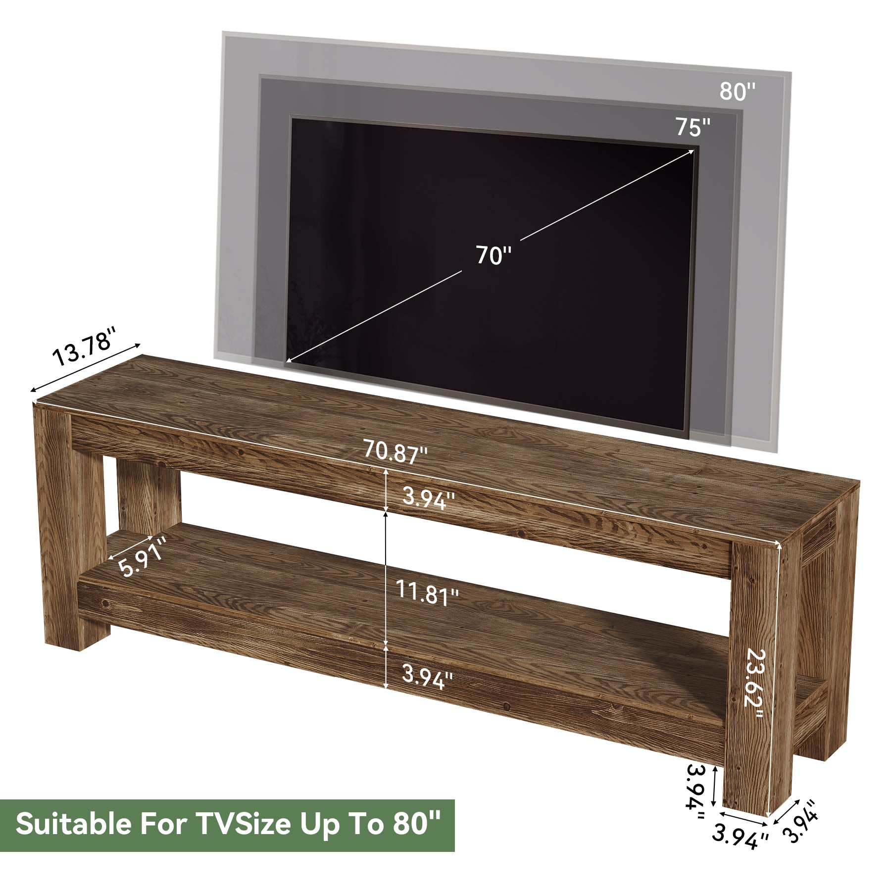 70.9" Farmhouse TV Stand, Wood Entertainment Center for 65/70/80/85-Inch TVs
