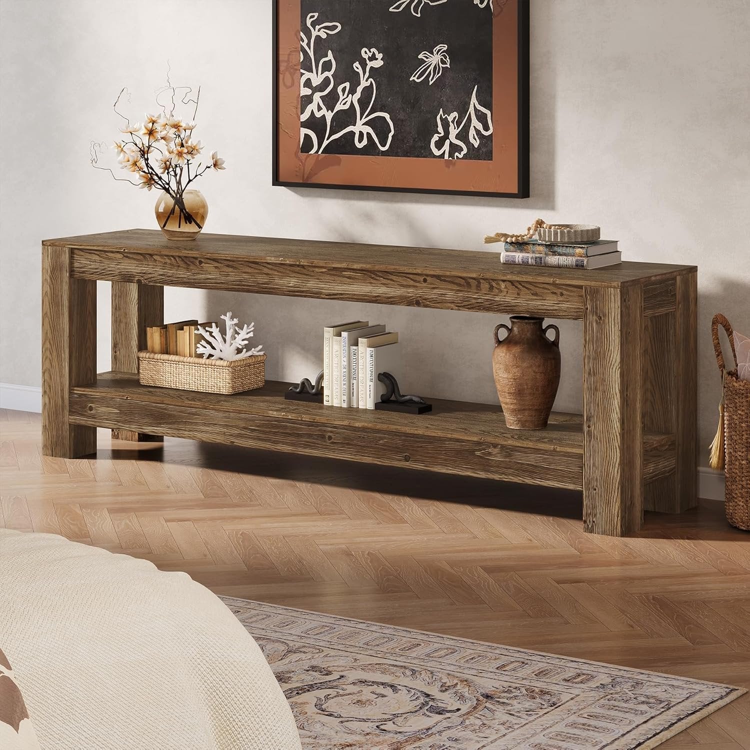 70.9" Farmhouse TV Stand, Wood Entertainment Center for 65/70/80/85-Inch TVs