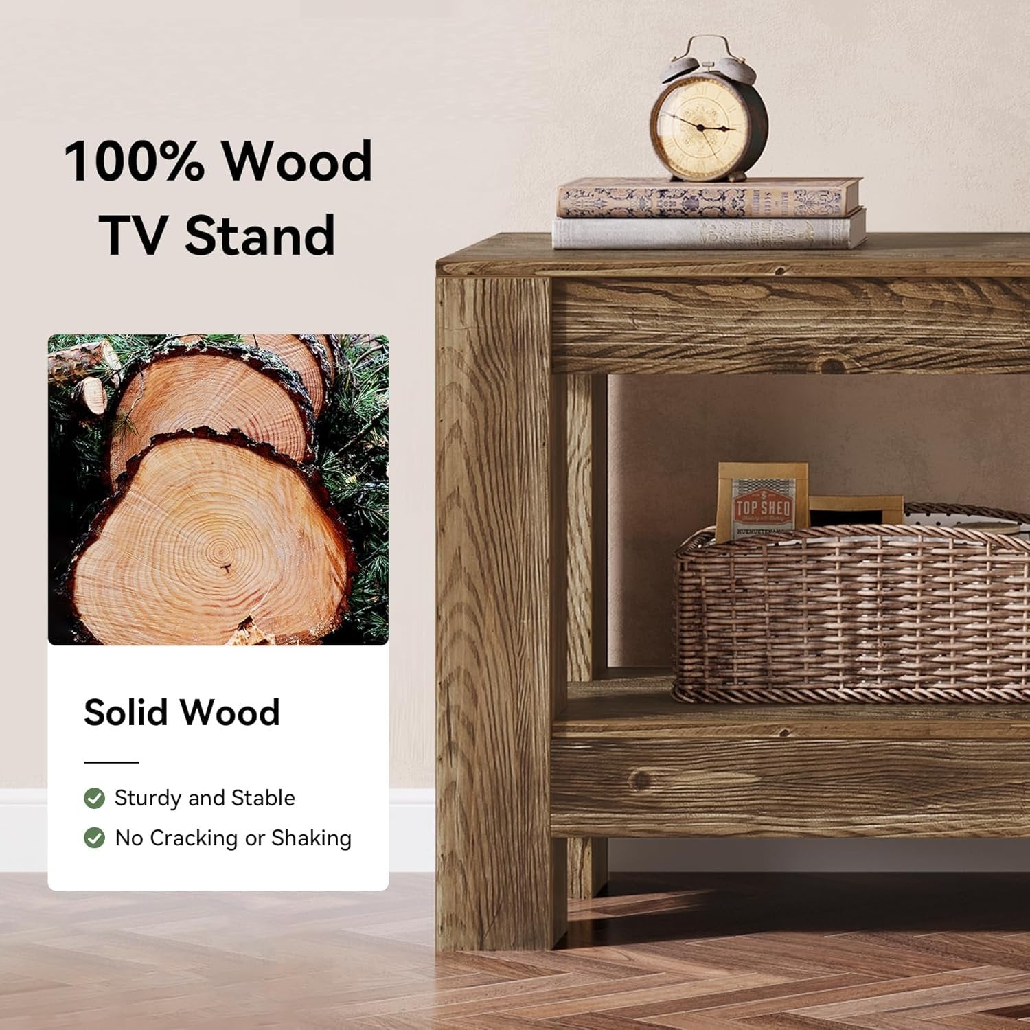 70.9" Farmhouse TV Stand, Wood Entertainment Center for 65/70/80/85-Inch TVs