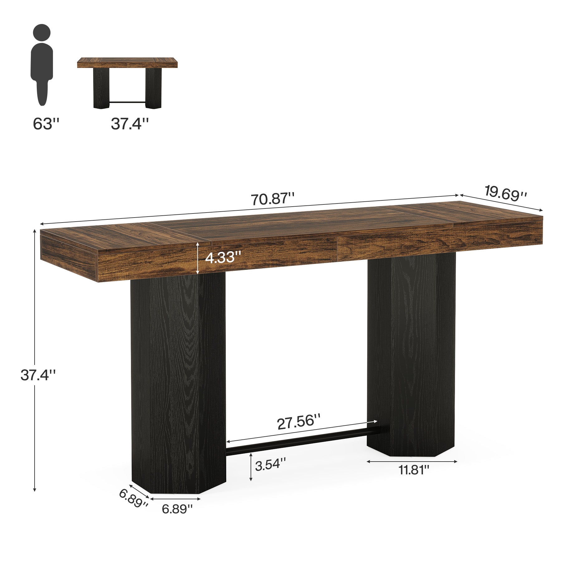 70.9" Home Bar Table, Counter Height Pub Table with Sturdy Base