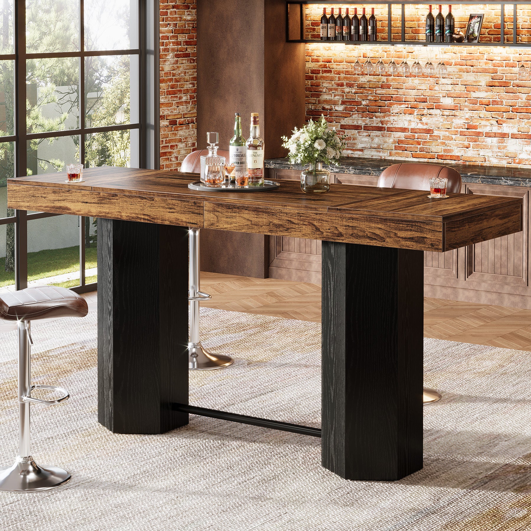 70.9" Home Bar Table, Counter Height Pub Table with Sturdy Base