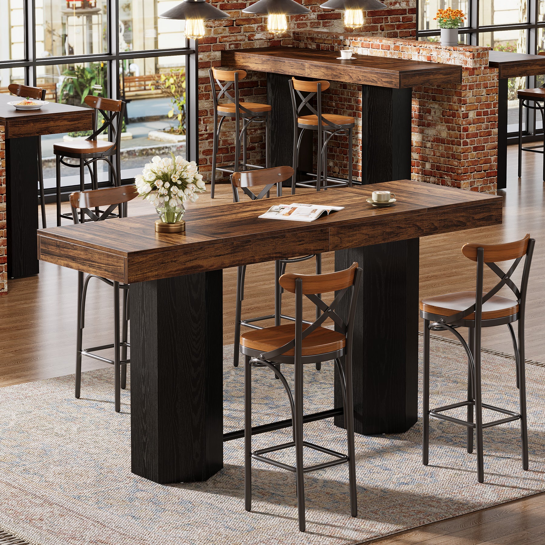 70.9" Home Bar Table, Counter Height Pub Table with Sturdy Base