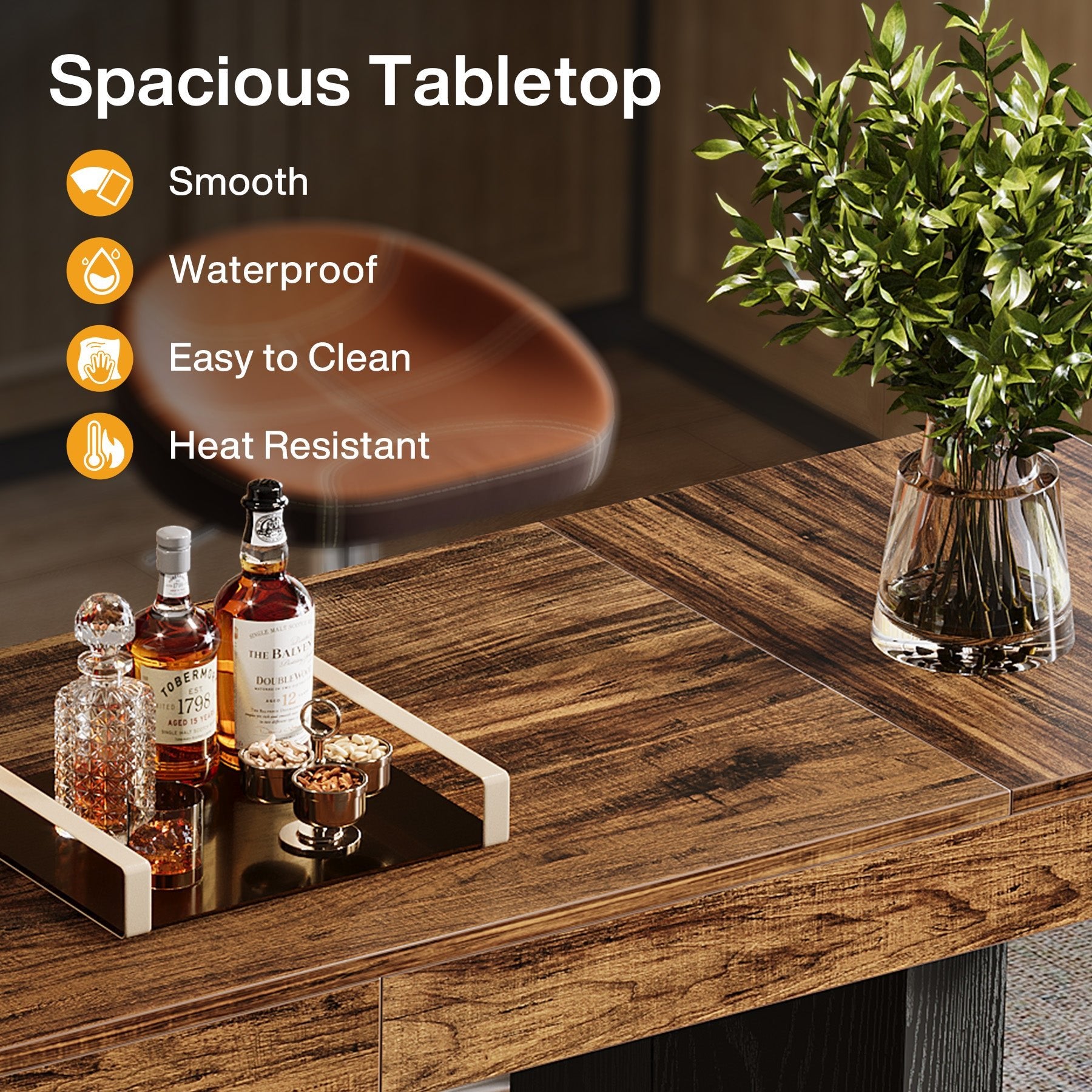 70.9" Home Bar Table, Counter Height Pub Table with Sturdy Base