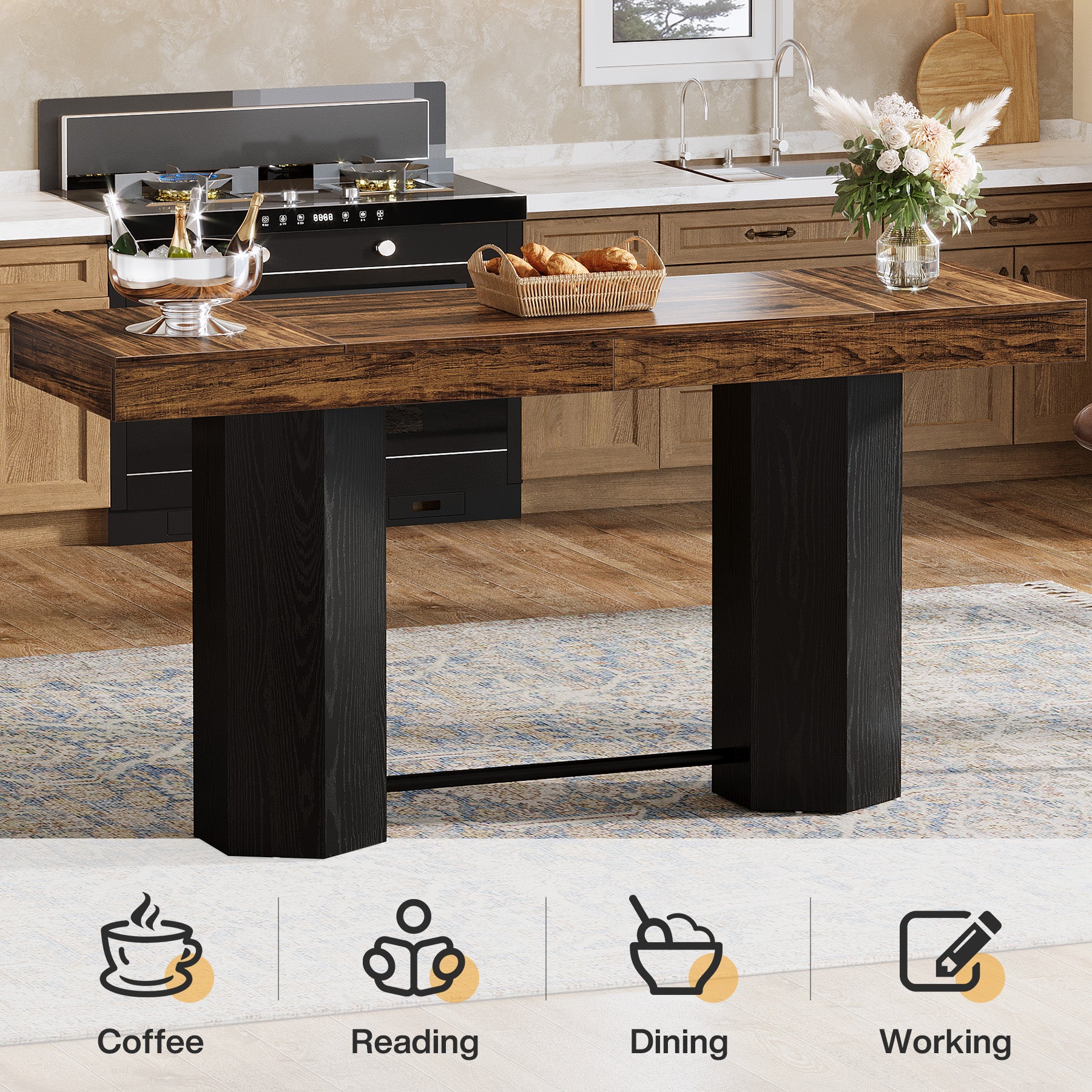 70.9" Home Bar Table, Counter Height Pub Table with Sturdy Base