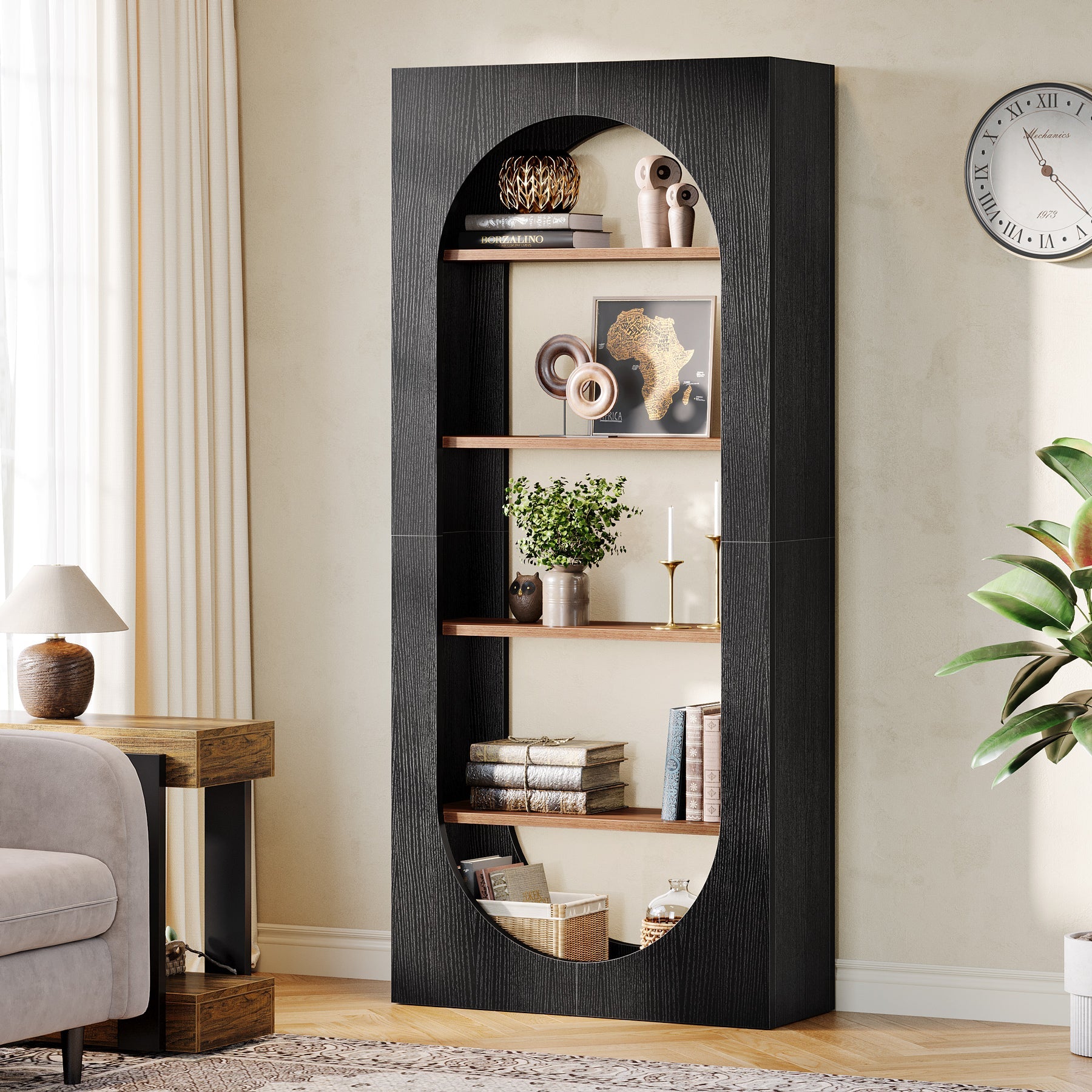 70.8" Bookcase, 5 - Tier Arched Bookshelf Etagere Storage Organizer Tribesigns