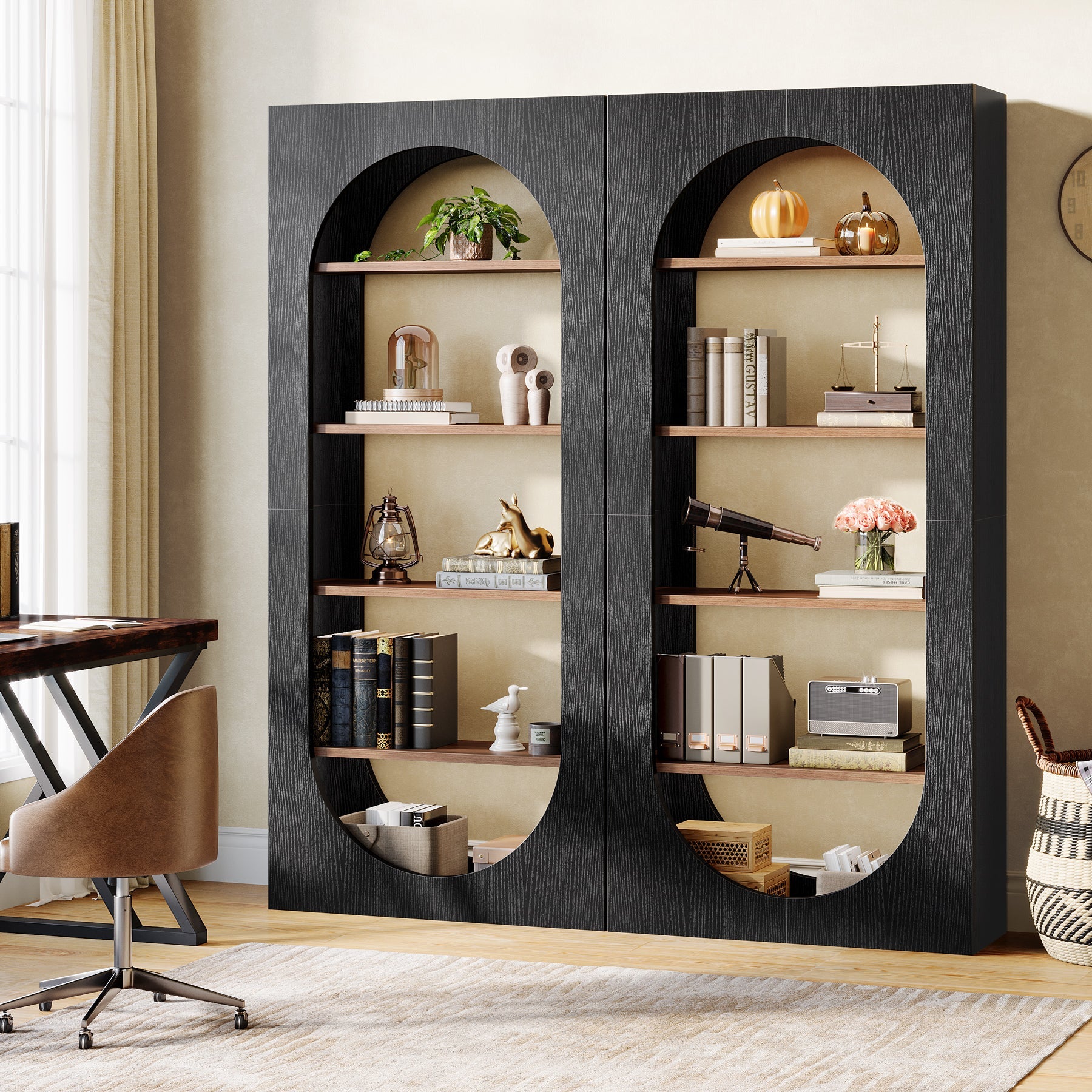 70.8" Bookcase, 5 - Tier Arched Bookshelf Etagere Storage Organizer Tribesigns