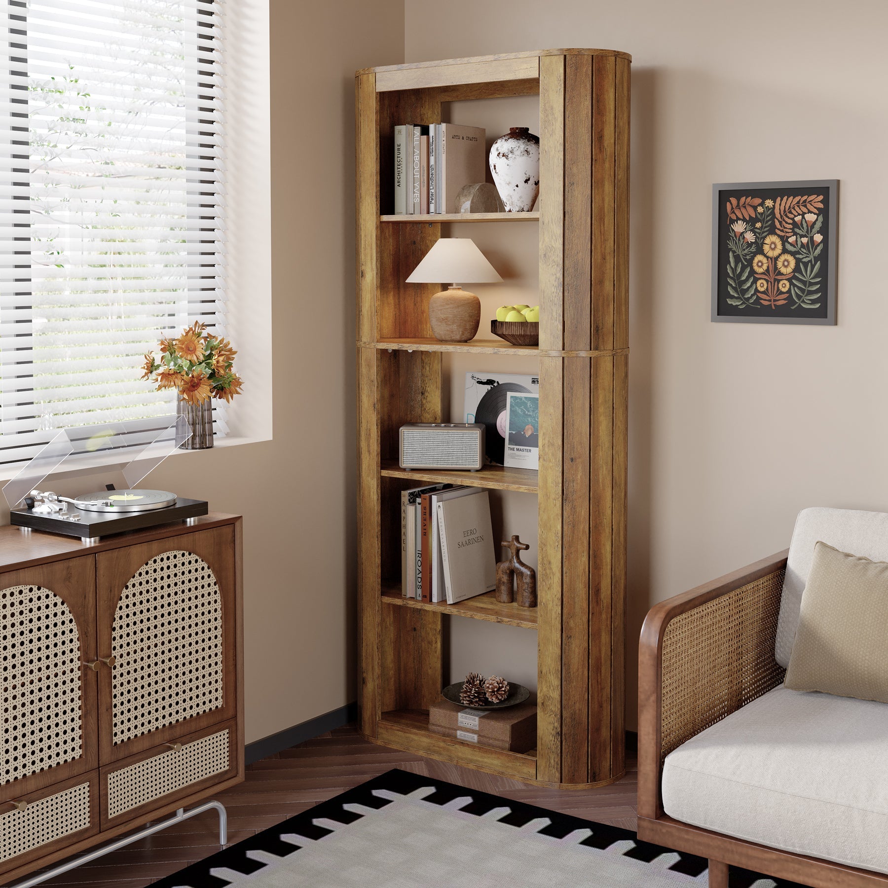 70.8" Bookcase, 5 - Tier Bookshelf Etagere with Open Display Shelf Tribesigns