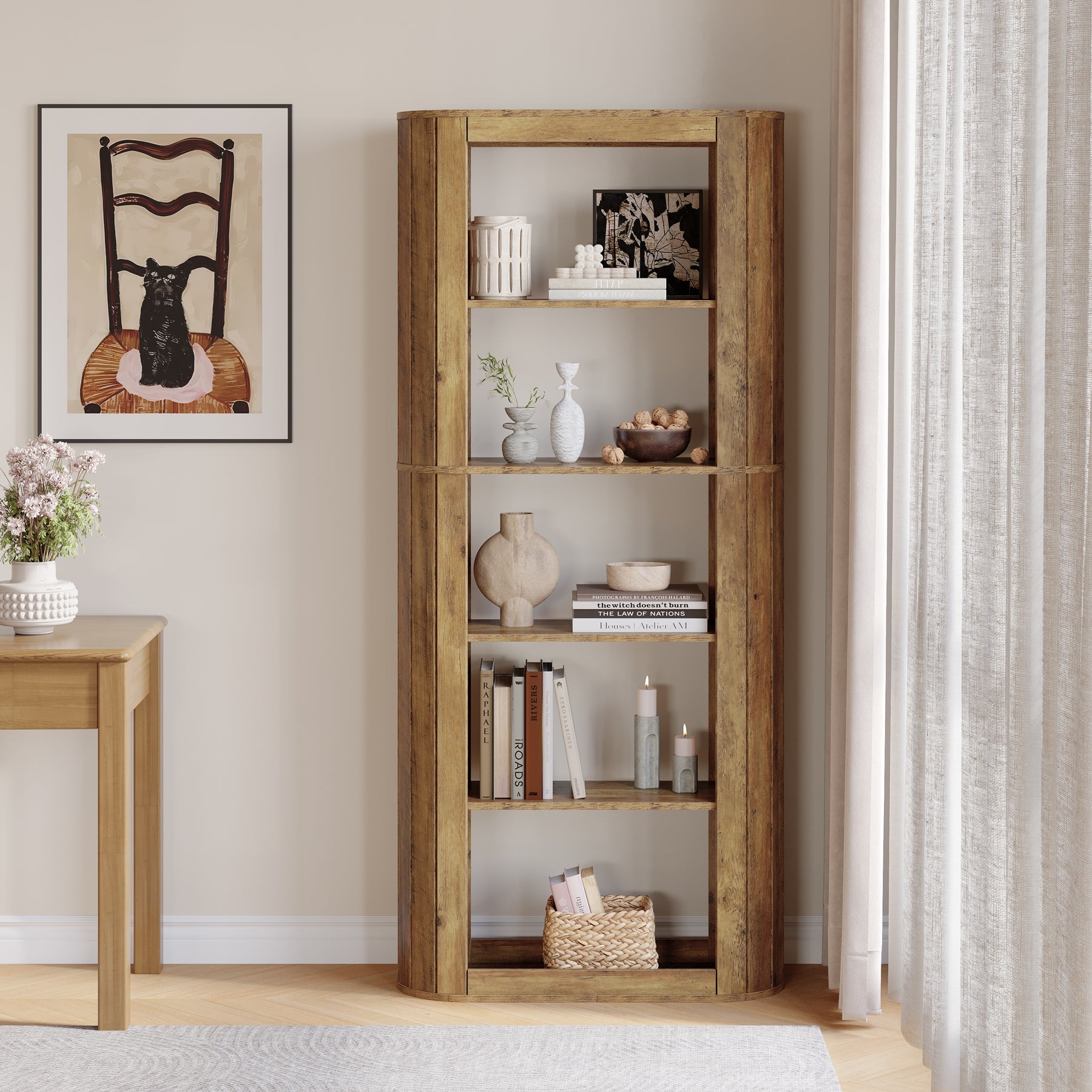 70.8" Bookcase, 5 - Tier Bookshelf Etagere with Open Display Shelf Tribesigns