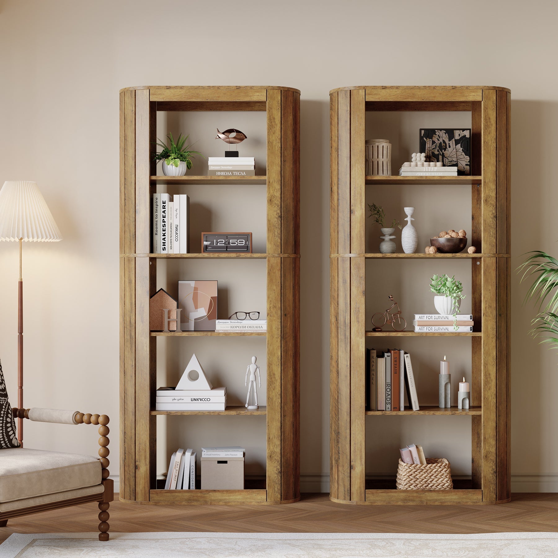 70.8" Bookcase, 5 - Tier Bookshelf Etagere with Open Display Shelf Tribesigns