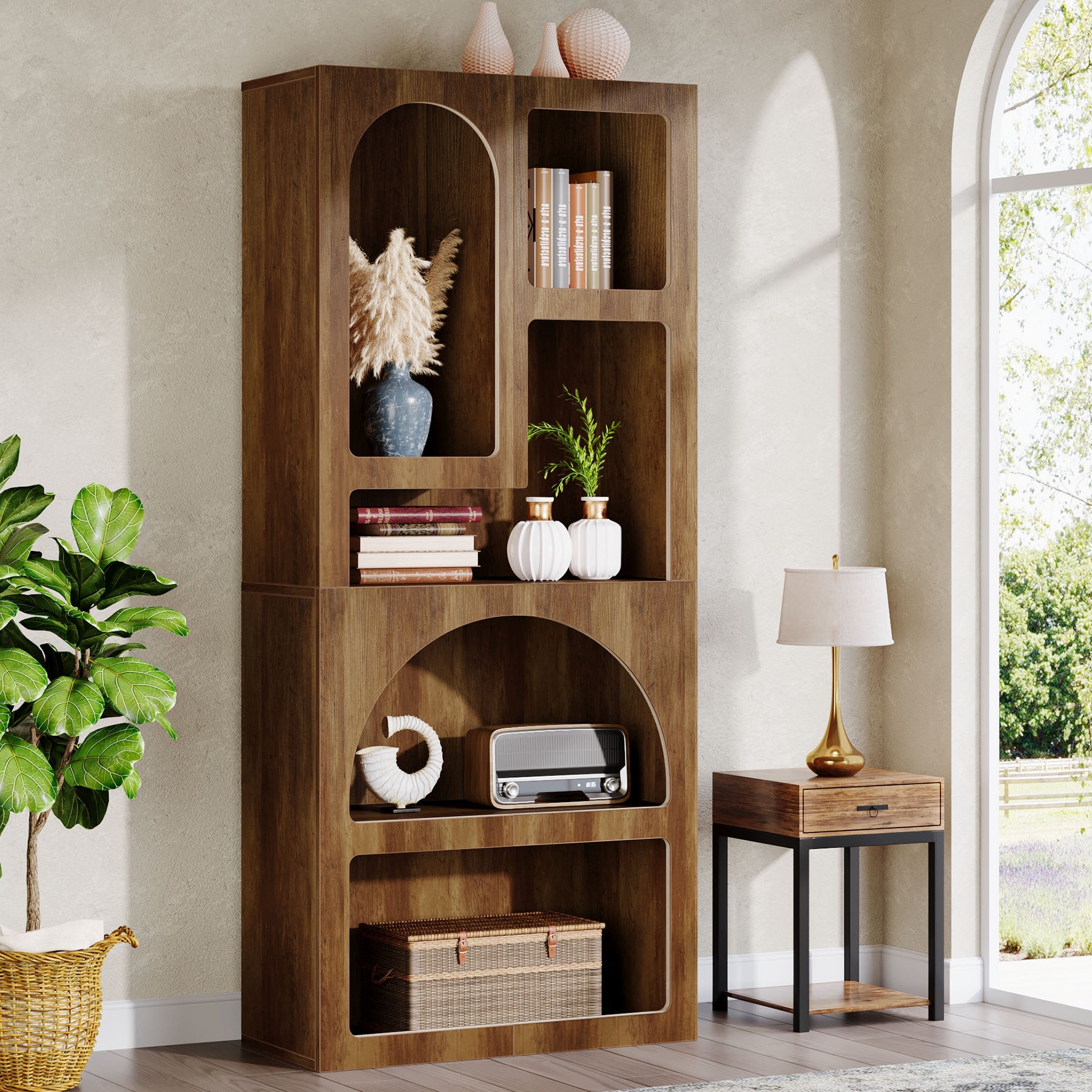 70.8" Bookshelf, Geometric Bookcase Display Shelf with 5 Irregular Storage Shelves Tribesigns