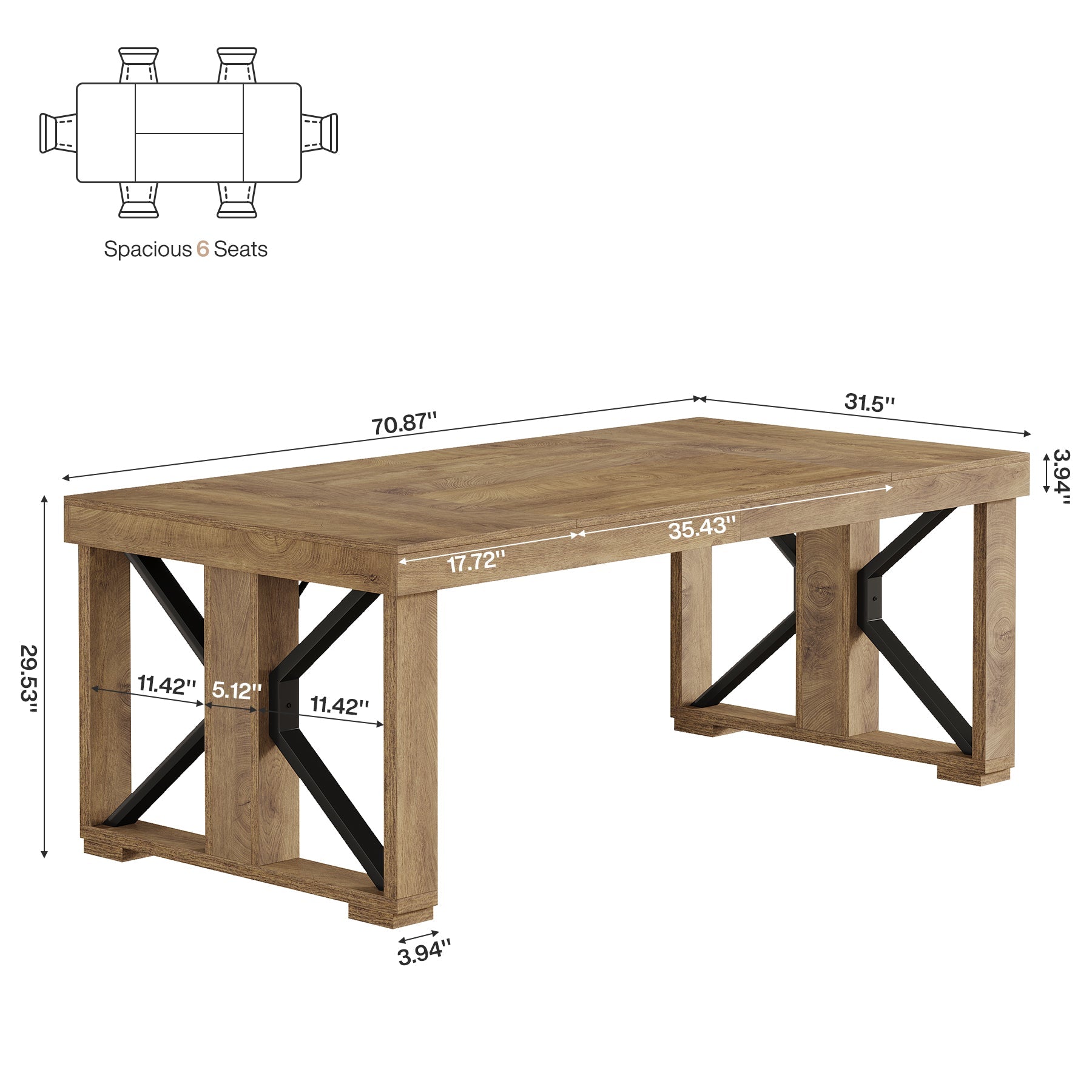 70.8" Conference Table, Rectangle Meeting Table with Large Tabletop Tribesigns