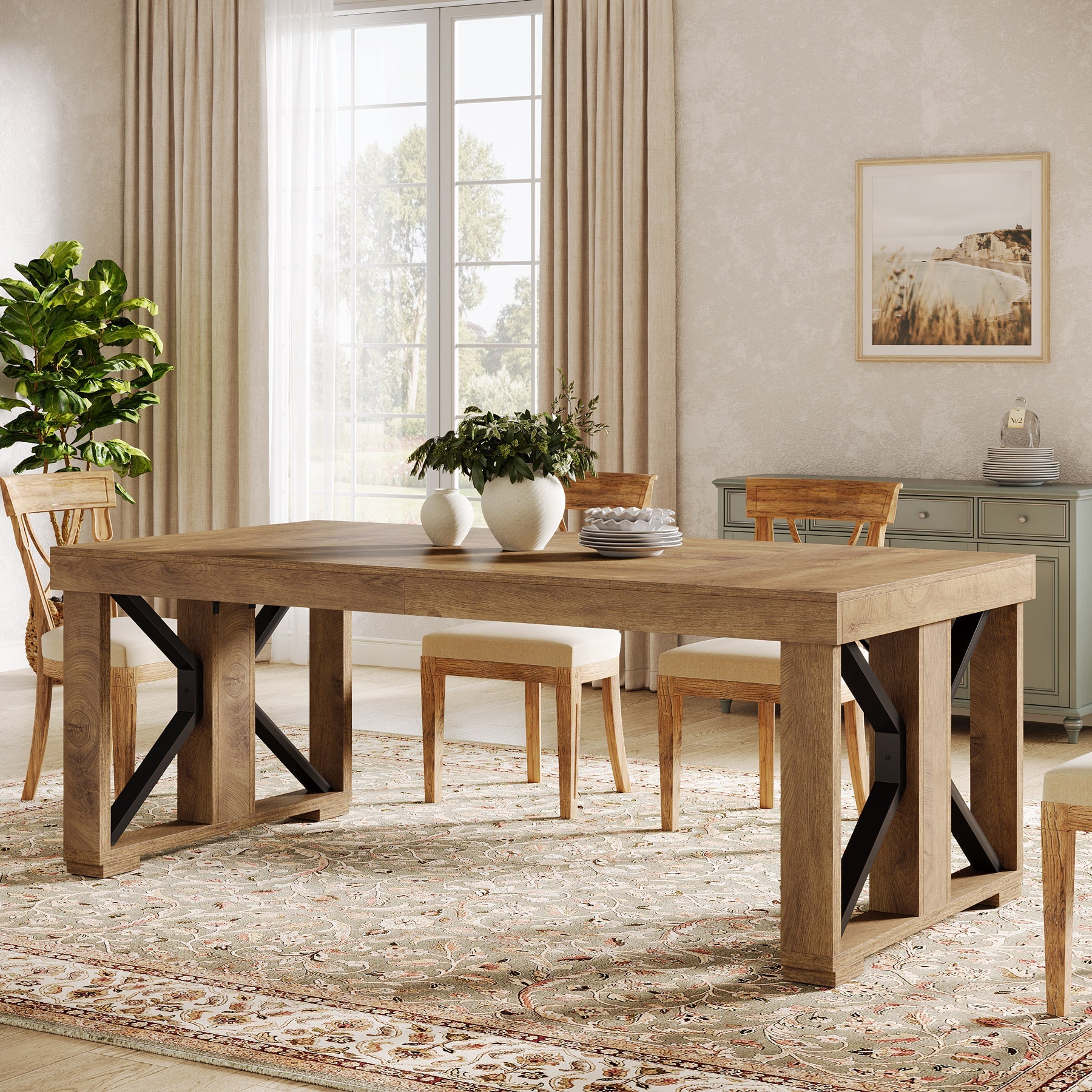 70.8" Dining Table, Wooden Kitchen Dinner Table for 6 - 8 People Tribesigns