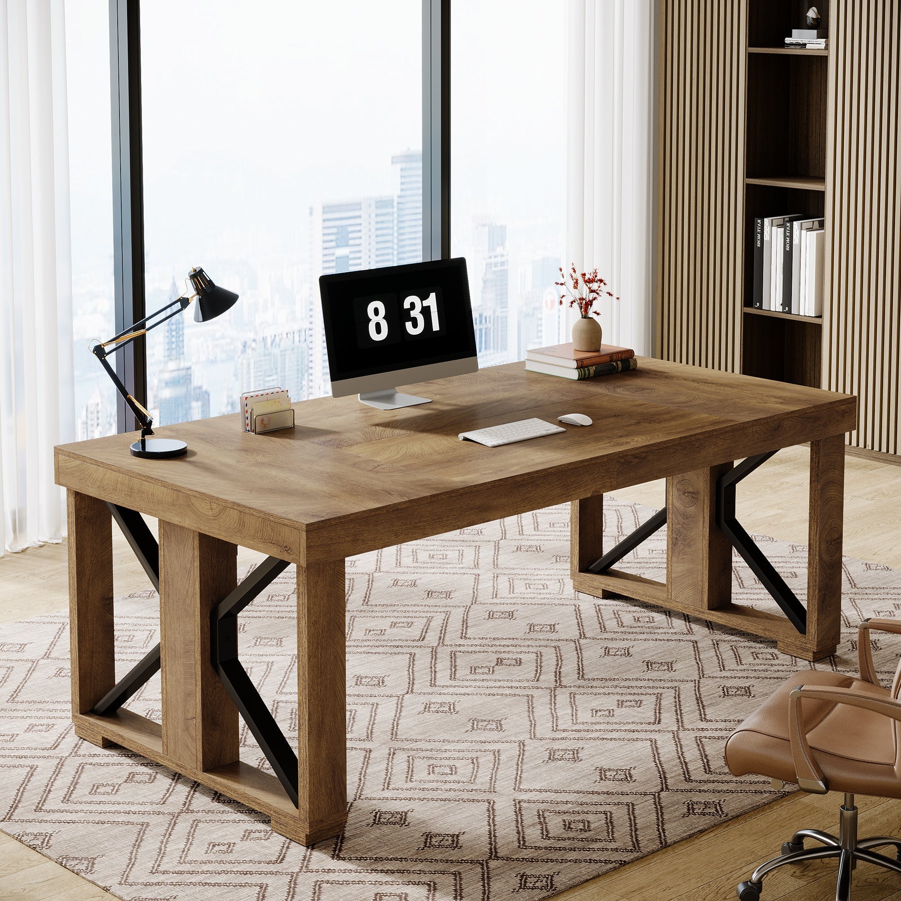 70.8" Executive Computer Desk, Home Office Desk with Strong Double Pedestal Tribesigns