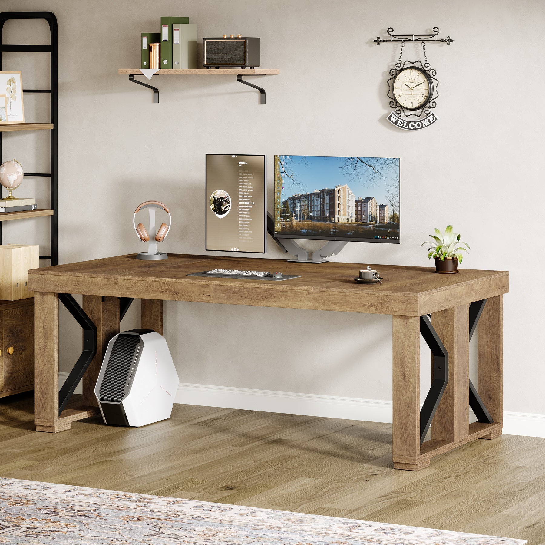 70.8" Executive Computer Desk, Home Office Desk with Strong Double Pedestal Tribesigns