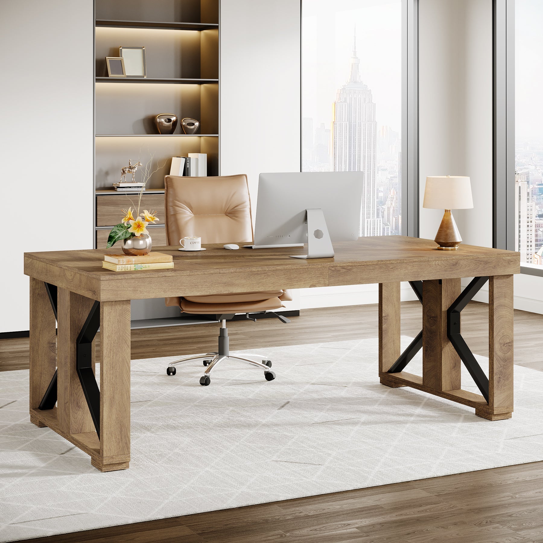 70.8" Executive Computer Desk, Home Office Desk with Strong Double Pedestal Tribesigns