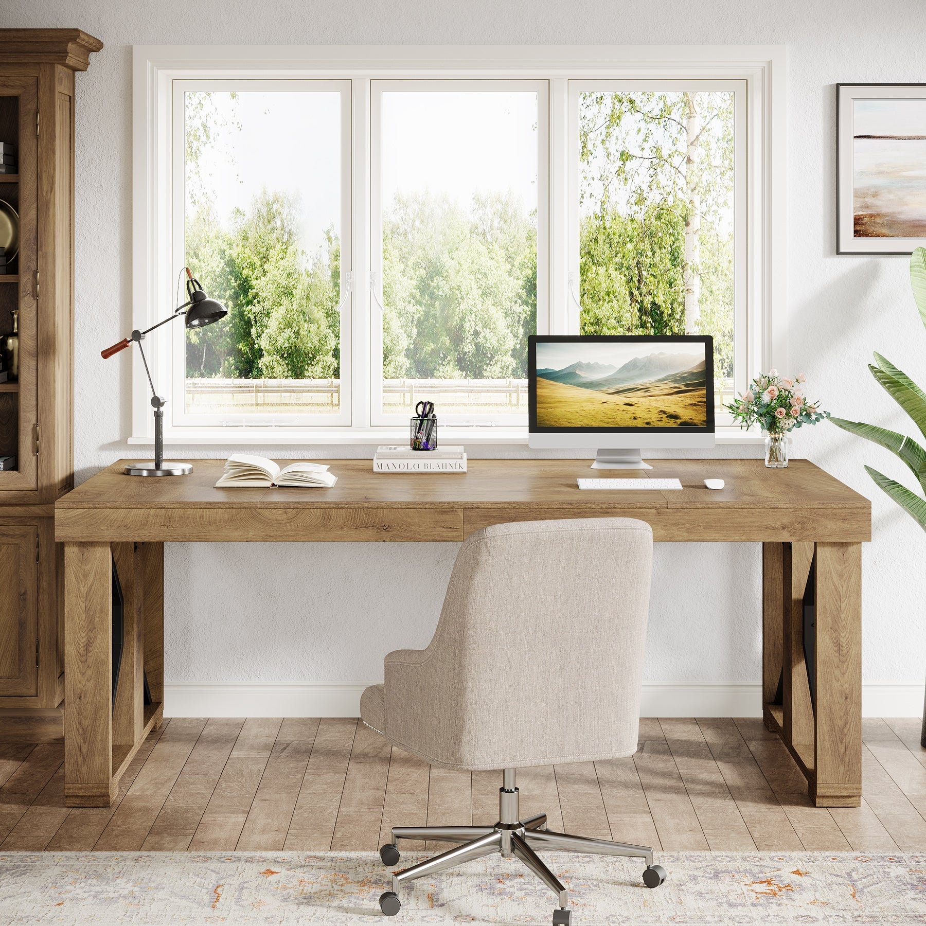 70.8" Executive Computer Desk, Home Office Desk with Strong Double Pedestal Tribesigns