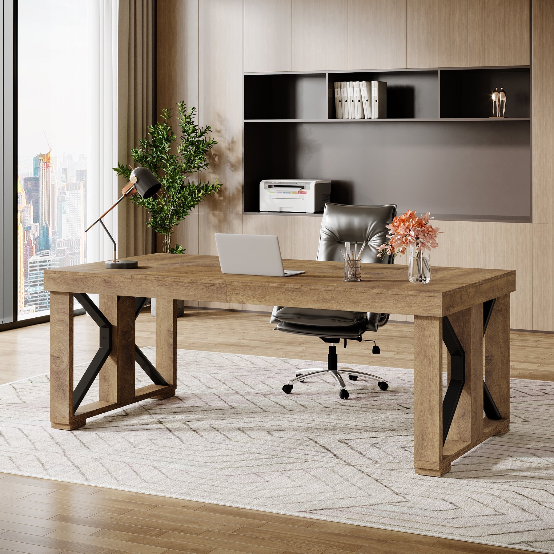 70.8" Executive Computer Desk, Home Office Desk with Strong Double Pedestal Tribesigns