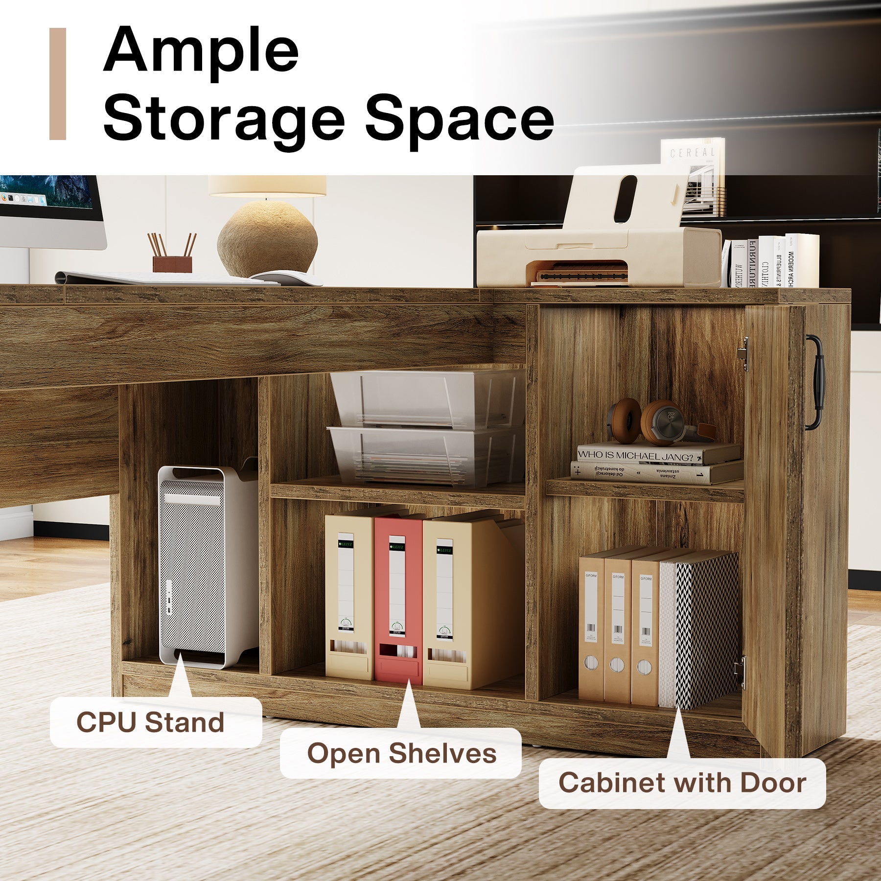 70.8" Executive Desk, L - Shaped Computer Table with Storage Cabinet Tribesigns