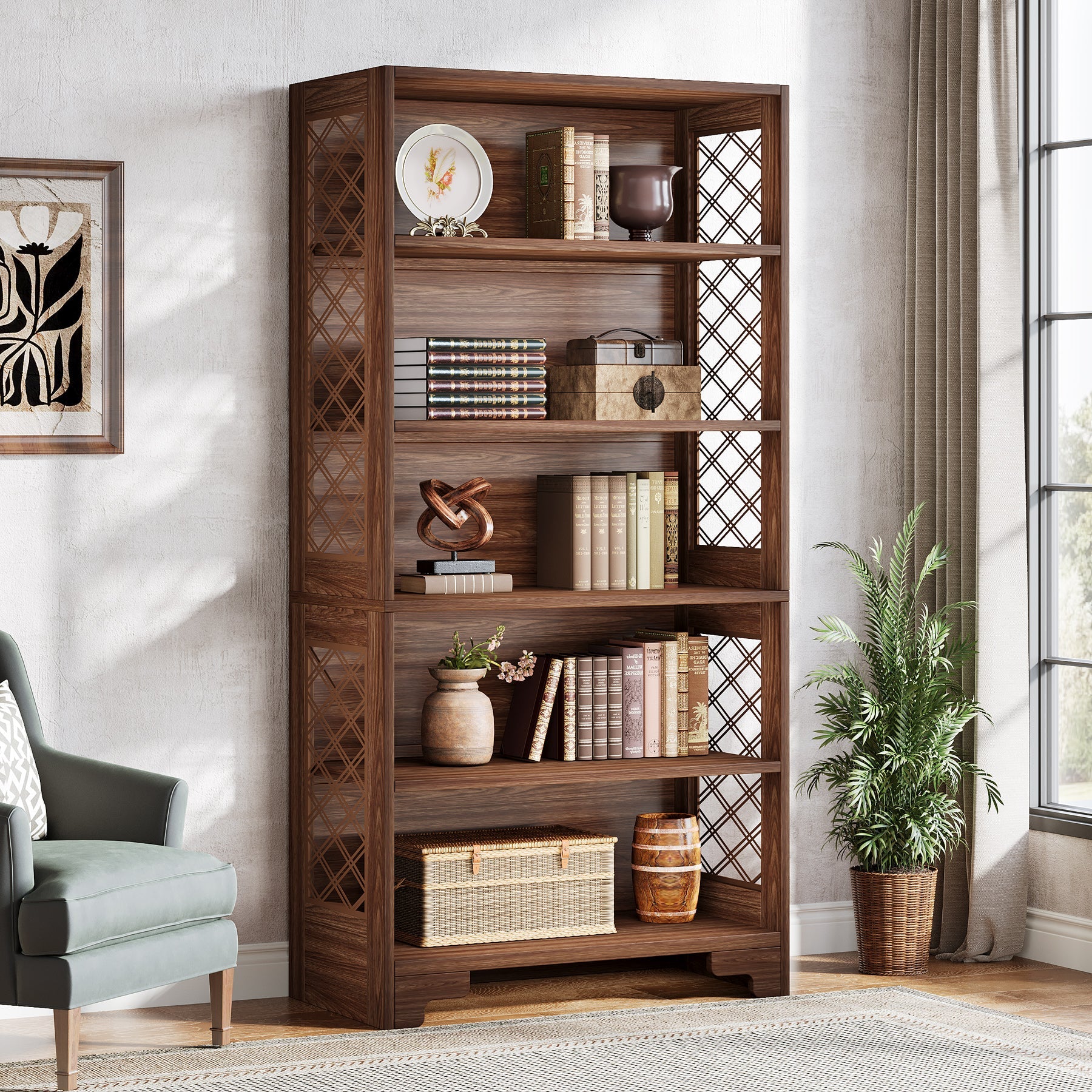 70.8" Freestanding Bookshelf, 6 - Tier Bookcase Display Rack Storage Shelves Tribesigns