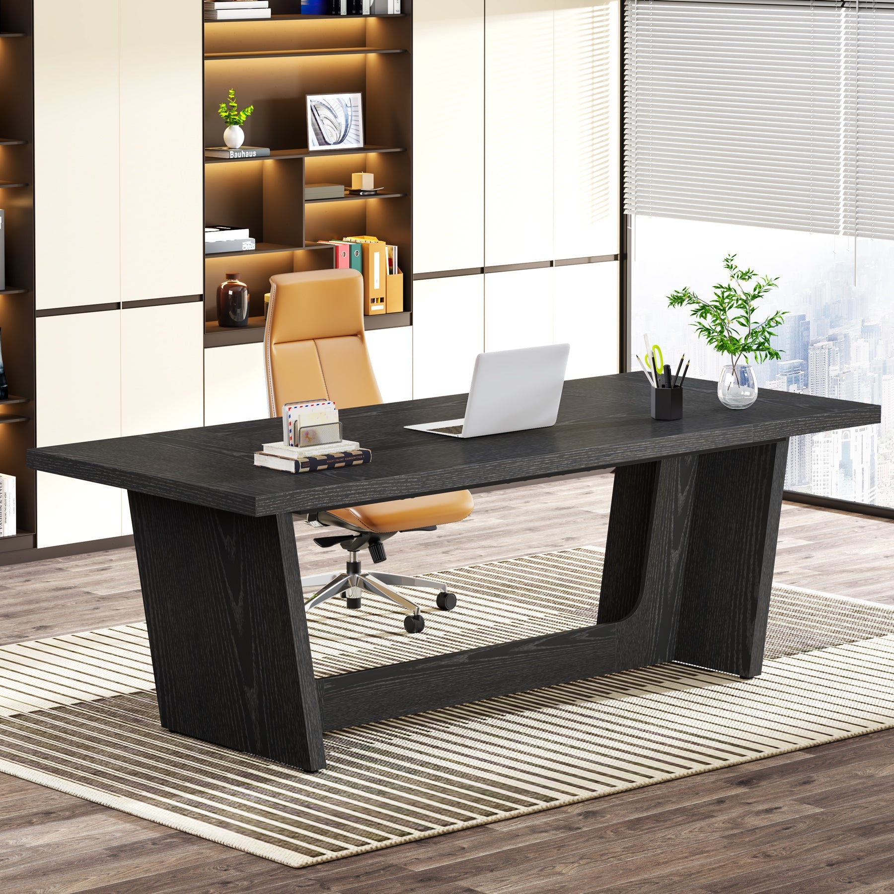 70.8 - Inch Executive Desk, Wood Study Computer Desk Writing Table Tribesigns