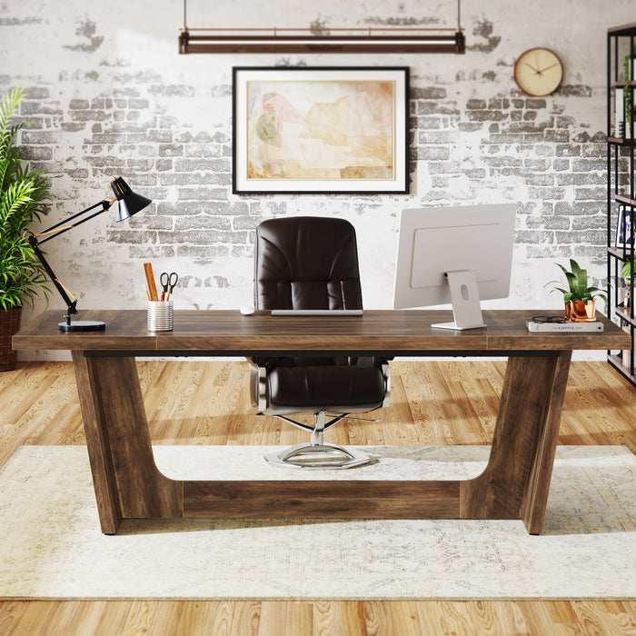 70.8-Inch Executive Desk, Wood Study Computer Desk Writing Table Tribesigns