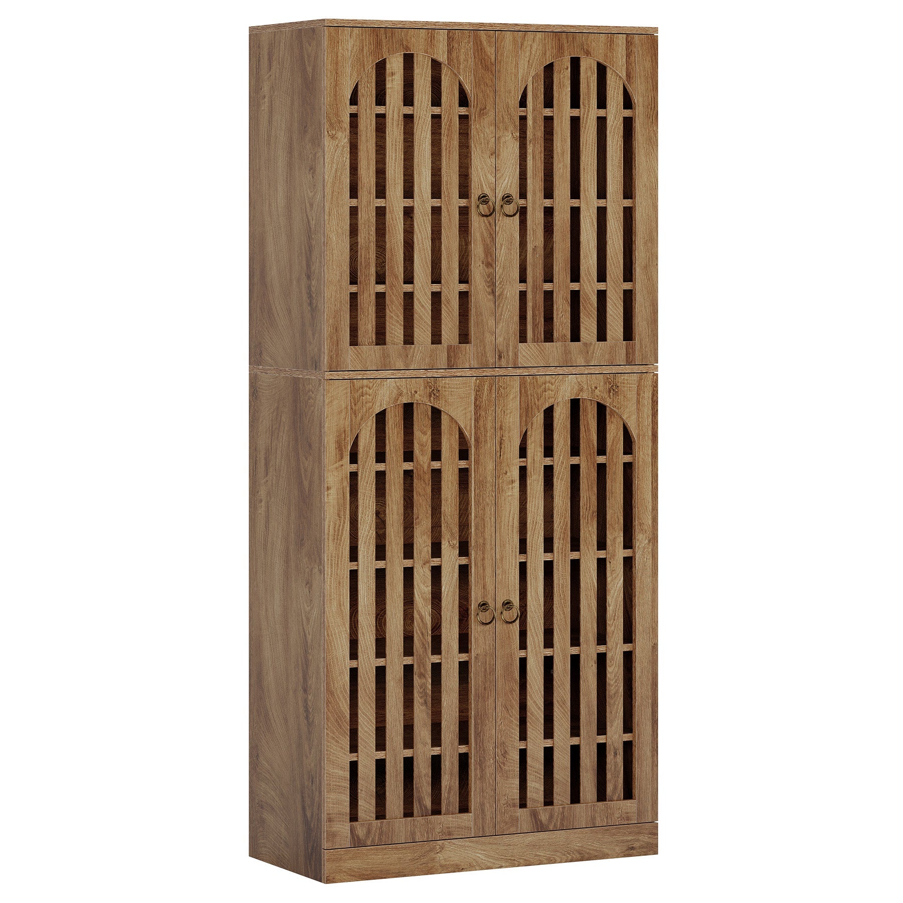 70.8" Kitchen Pantry, Wooden Cupboard Storage Cabinet with 4 Slatted Doors Tribesigns